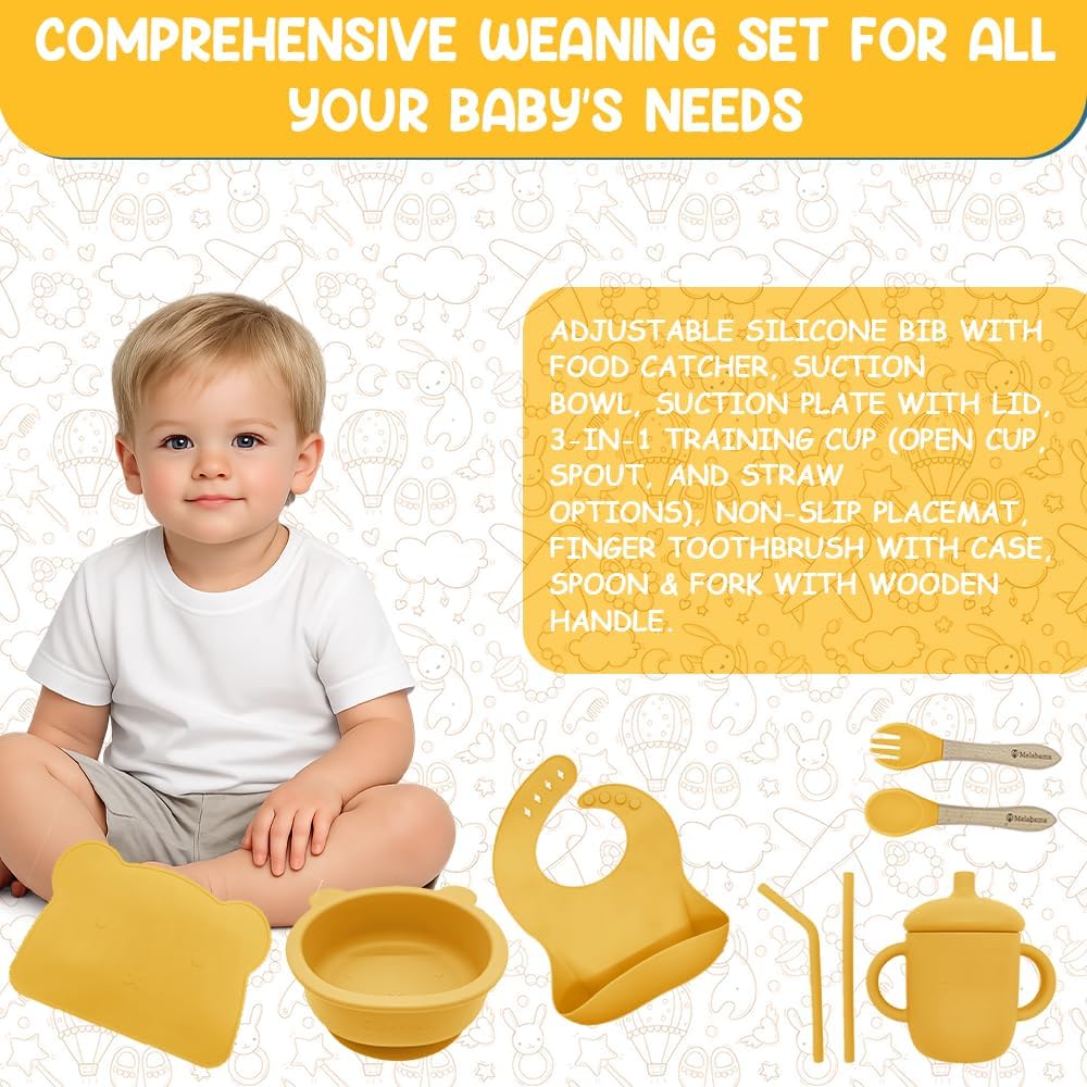 Detalle de Melabama Silicone Baby Feeding Set – 10 Piece Weaning Kit (Daisy Drop)