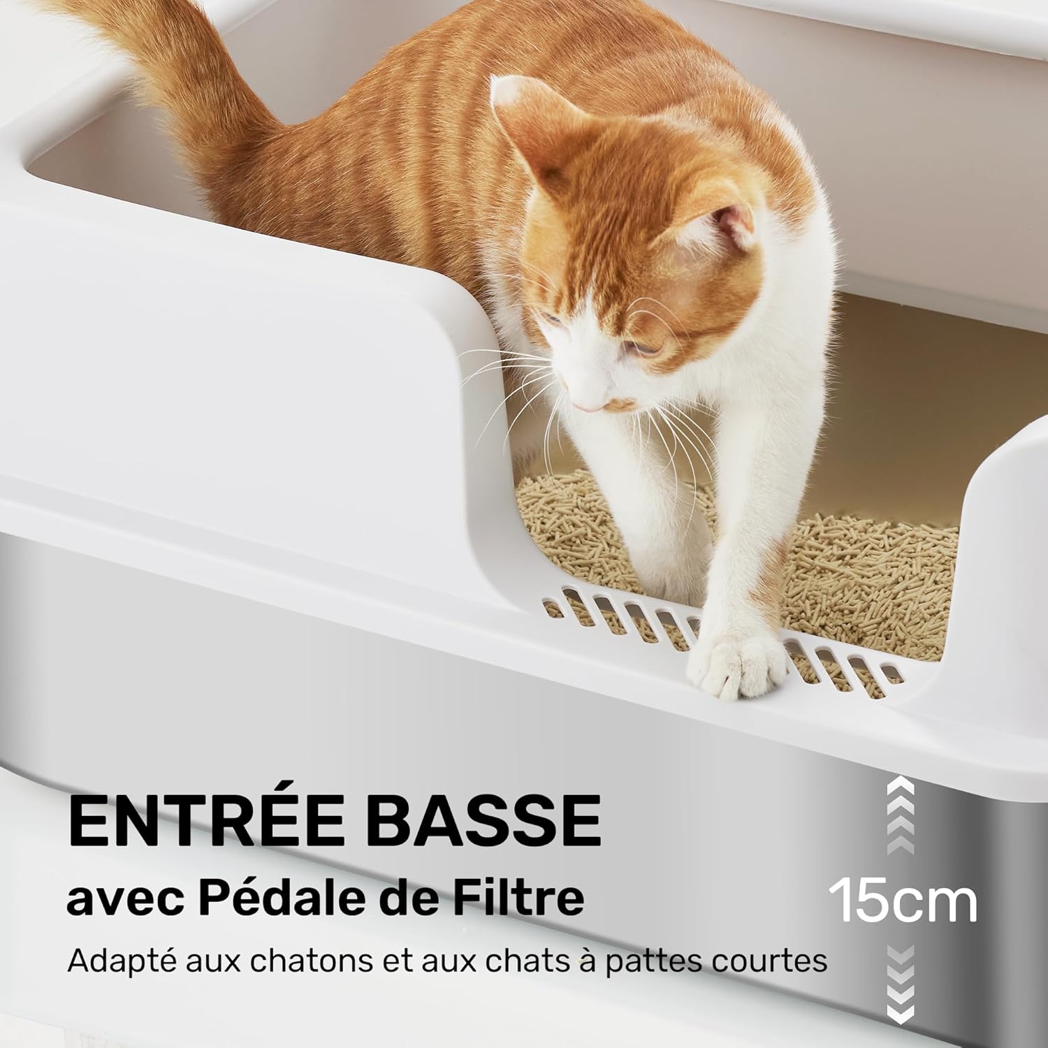 Thumbnail 5 de FUKUMARU Bac à litière fermé extra-large en acier inoxydable avec couvercle