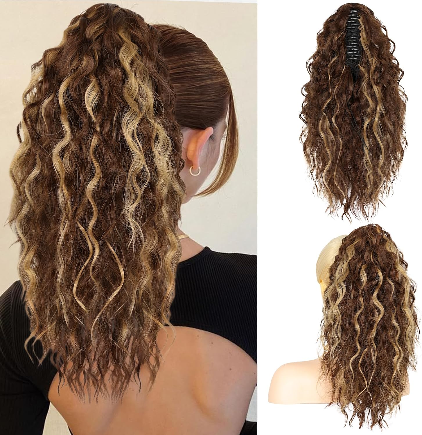 RONTAYA Extension cheveux naturel à clip : postiche ondulé multicouches 46 cm