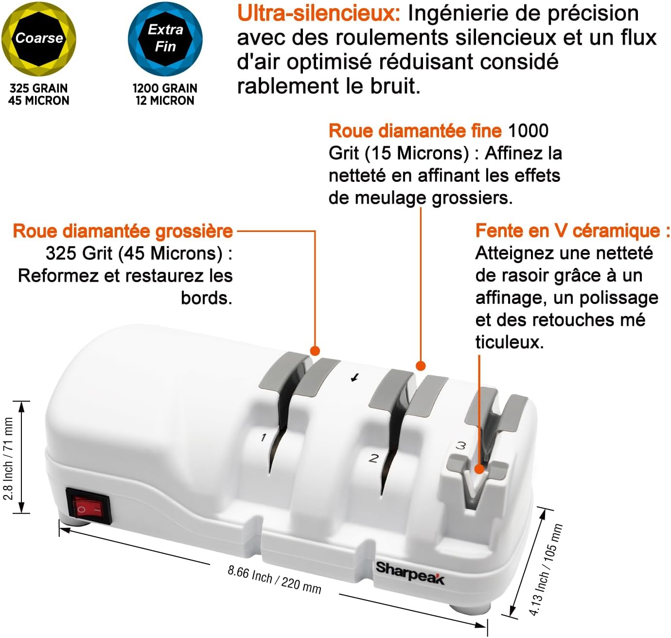 Detalle 2 de Sharpeak 198H-SPK aiguiseur couteaux 3 étapes 🍴