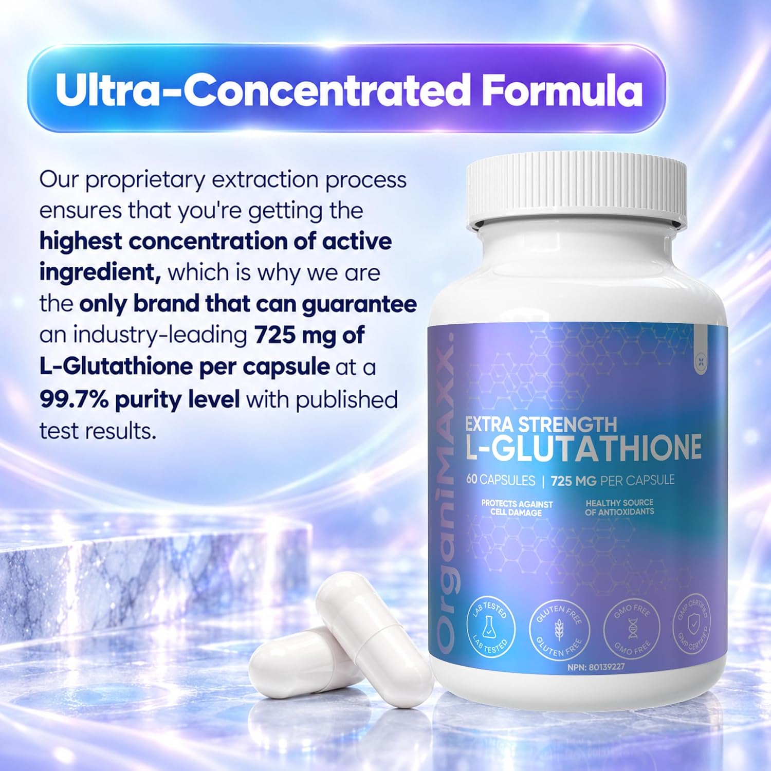 Detalle 2 de OrganiMAXX.® 725 mg L-Glutathione Capsules, 60 Count, Vegan & Gluten-Free