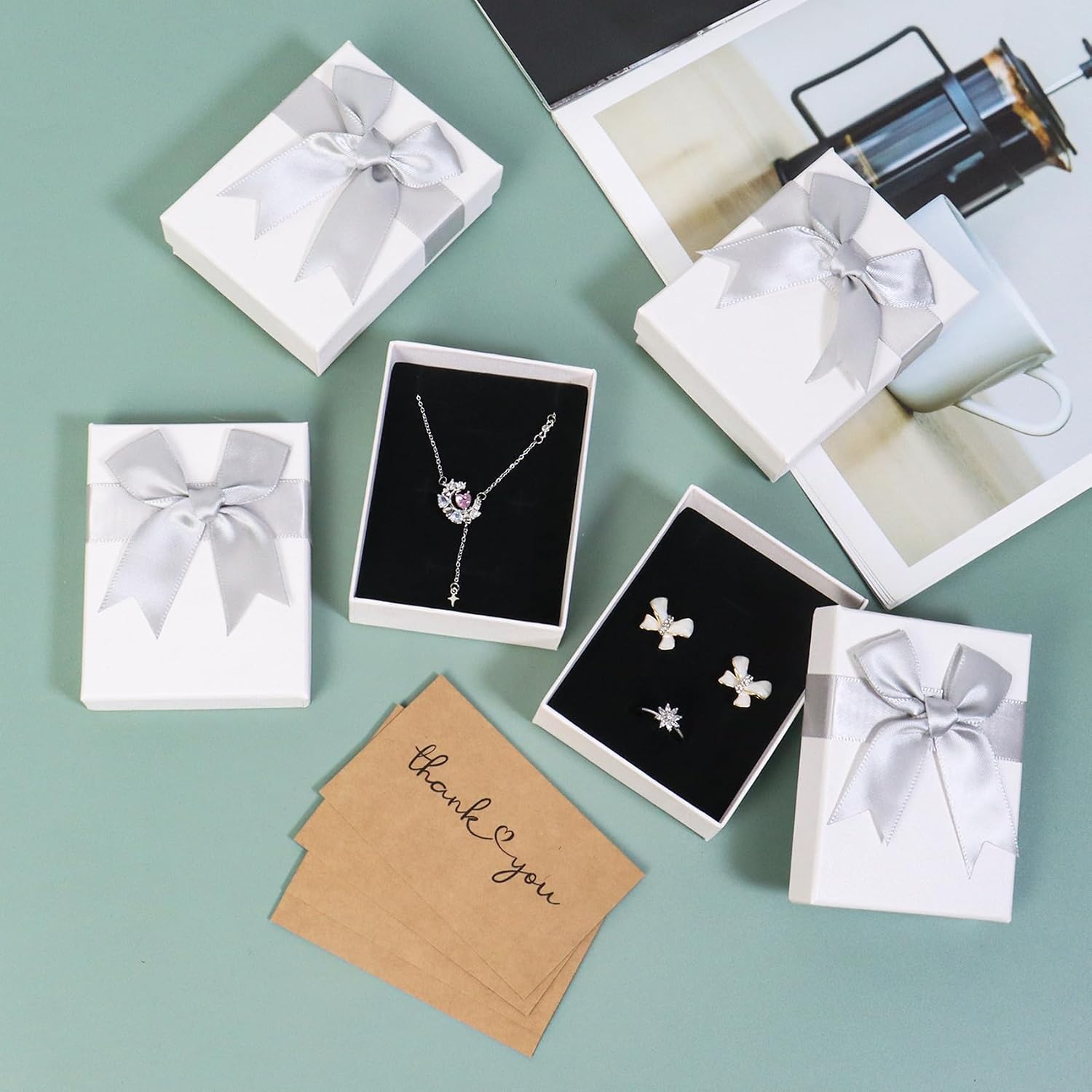 Thumbnail 3 de 4Pcs Jewellery Gift Boxes, 9×7×3cm Gold Gift Set with Cards