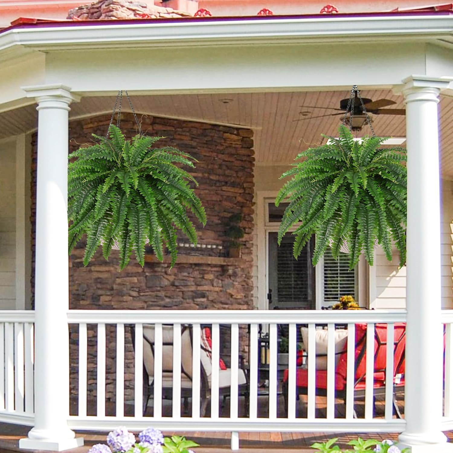 Detalle de Dkaltm Artificial Boston Fern Bush (Set of 2) — 45-Inch Large Outdoor Foliage, 55 Branches per Bouquet