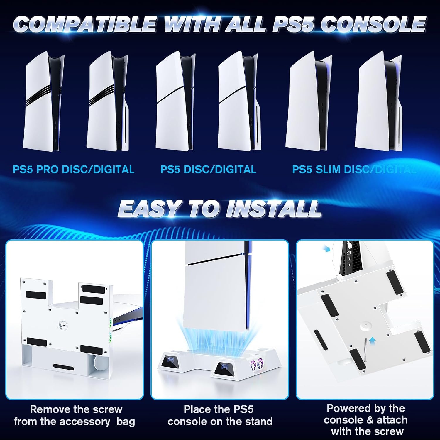 Detalle de LENISUOLE PS5/Slim/Pro Stand and Cooling Station with Dual Controller Charging & Headset Holder