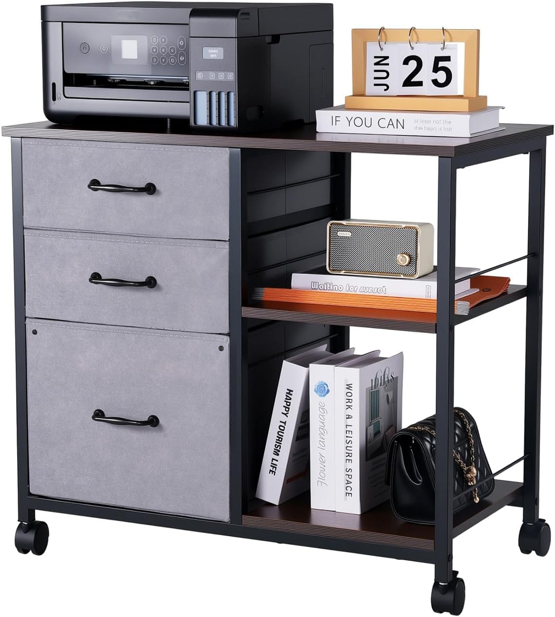 Detalle de VEVOR Mobile File Cabinet with 3 Fabric Drawers
