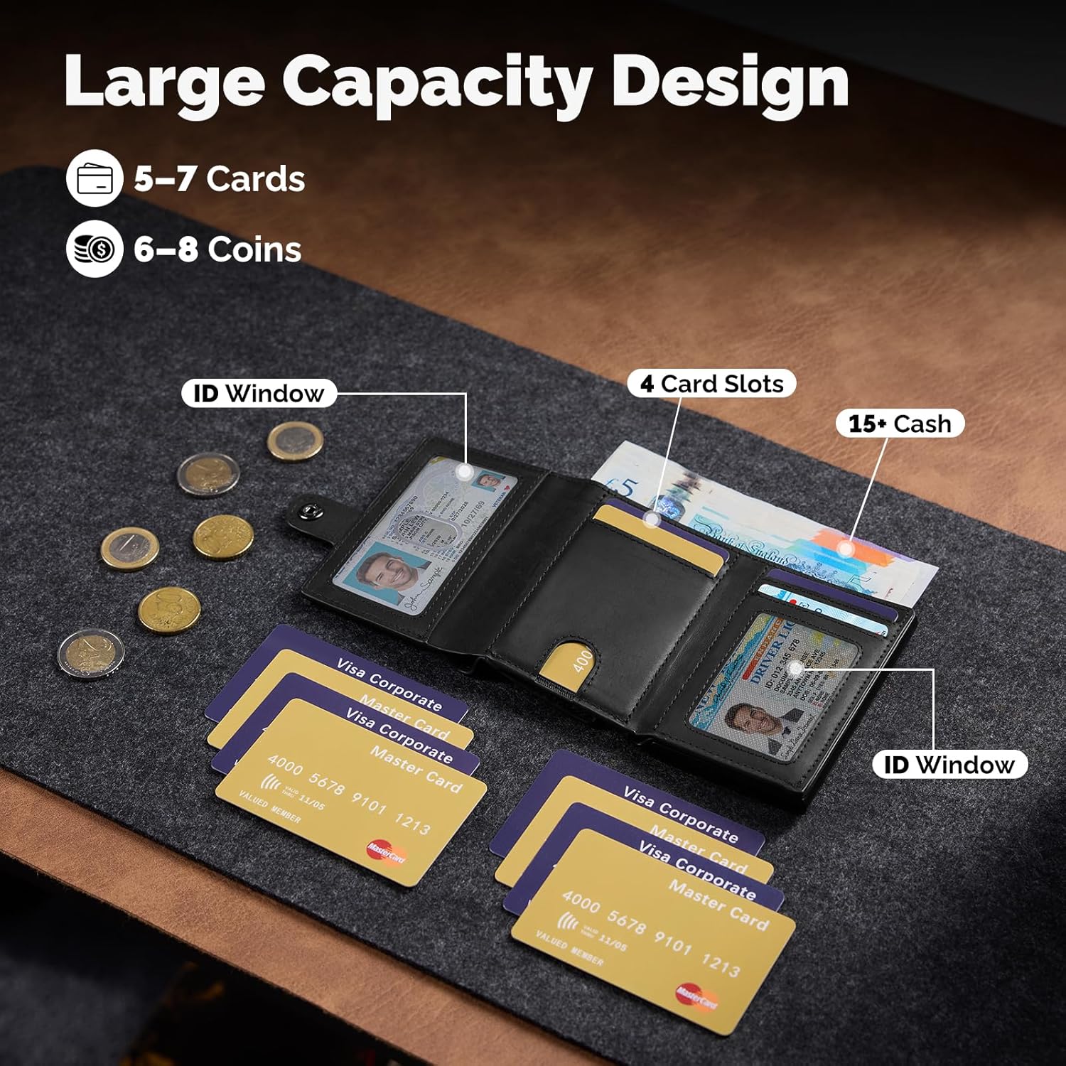 Thumbnail 2 de YESIIW Airtag Slim Leather Wallet for Men with RFID, Coin Pocket & AirTag Holder