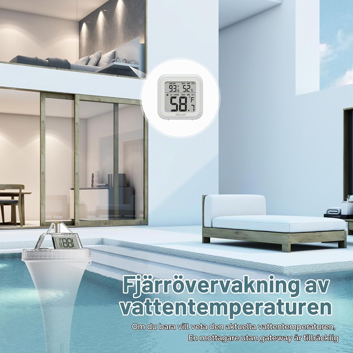 Detalle 2 de HOSPAOP H0565 flytande Wi-Fi-pooltermometer med LCD och app
