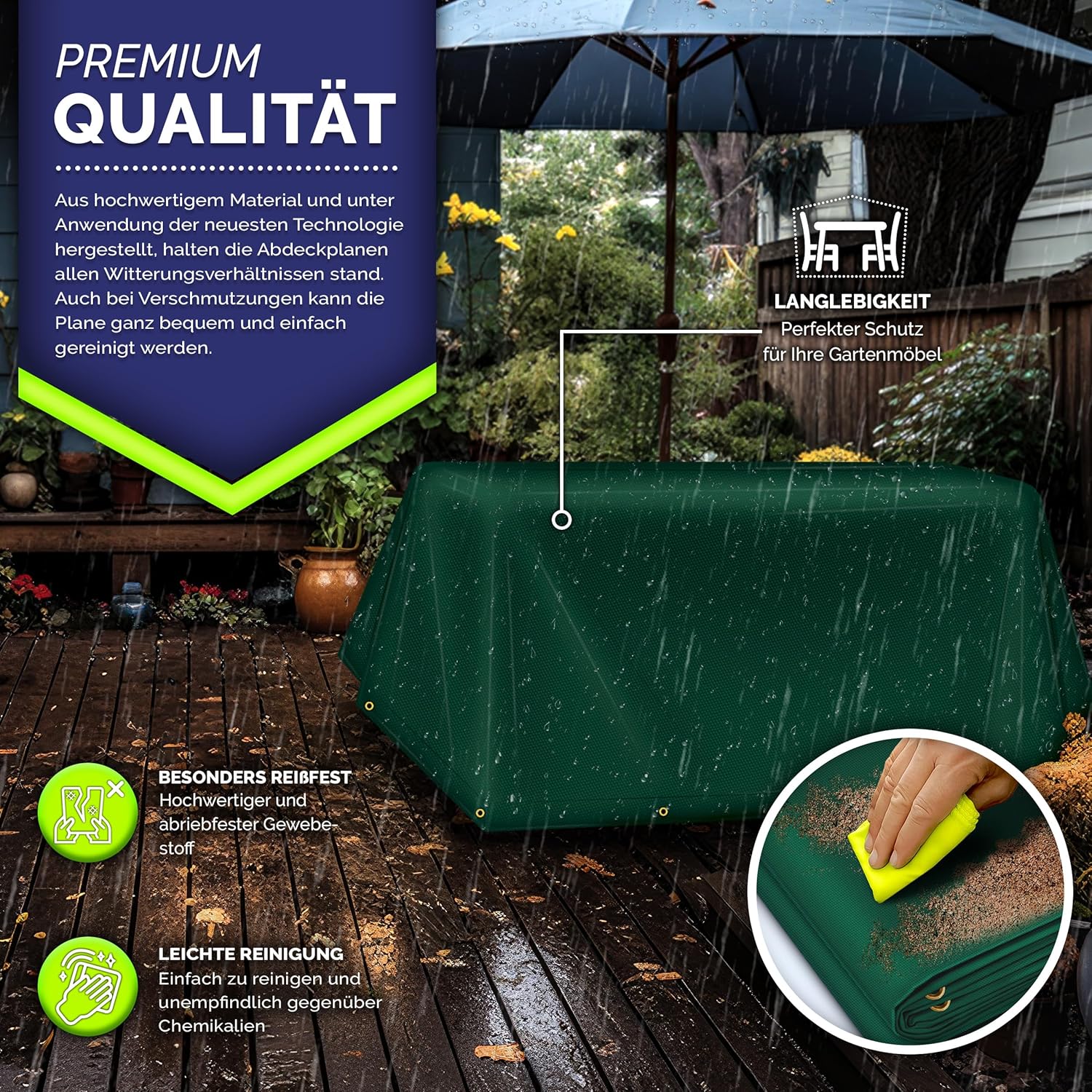 Thumbnail 4 de tillvex Abdeckplane 3x4 m mit Ösen – 650 g/m² Gewebeplane, wasserdicht, UV-beständig, 10 Spanngummis + 15 m Seil