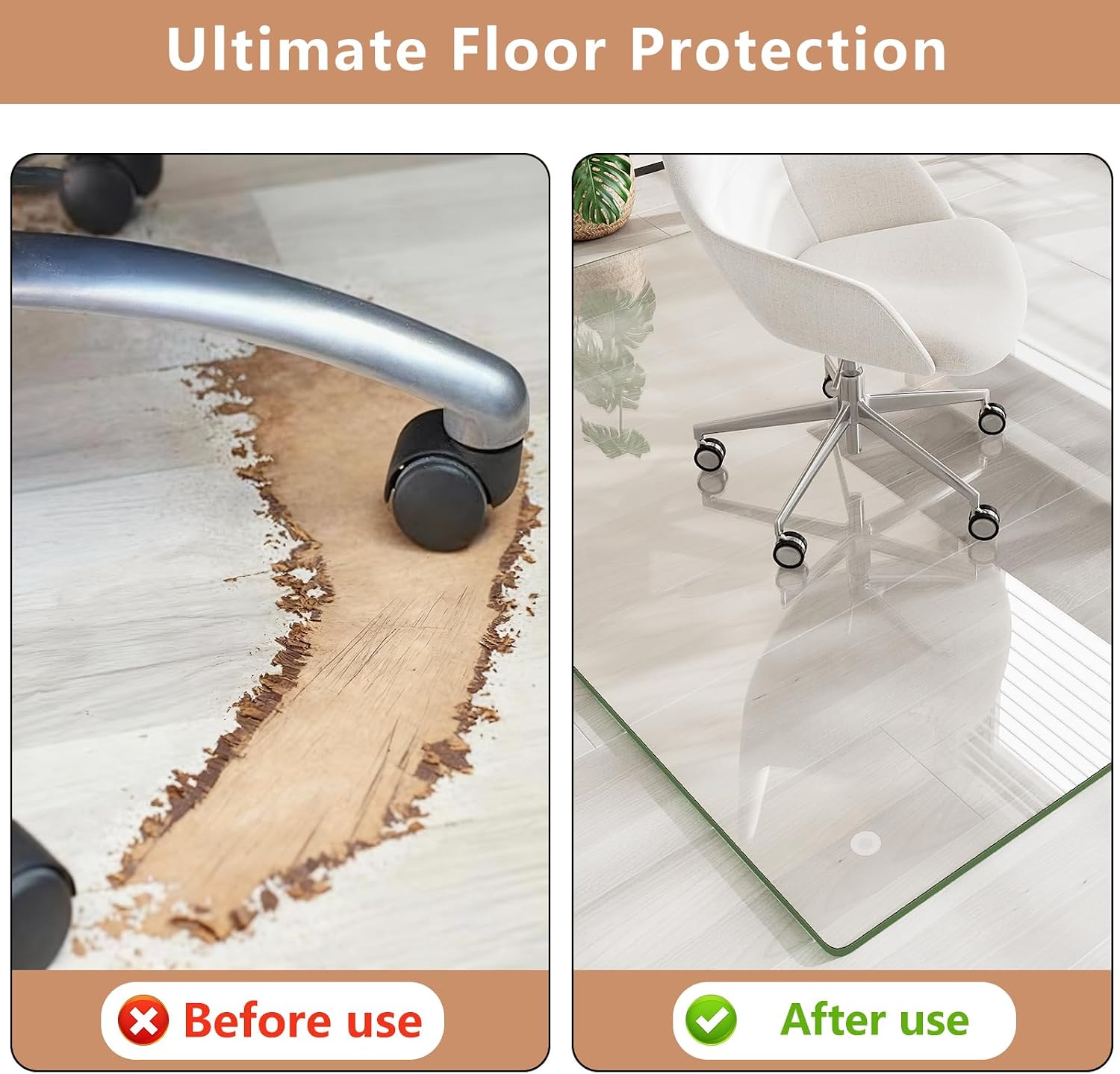 Thumbnail 6 de MYSUNORIA 42" x 48" Tempered Glass Chair Mat, 0.19" Thick, 1,000 lb Capacity