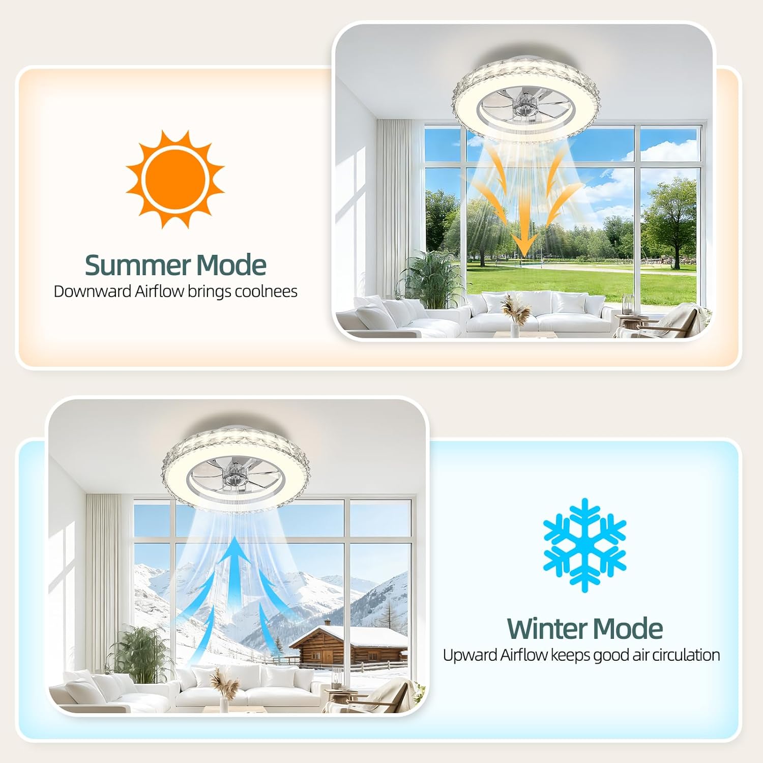 Detalle 2 de Ateroll 43.5cm Ceiling Fan with Lights: Quiet DC Motor, Remote, 6 Speeds, Dimmable RGB Lighting