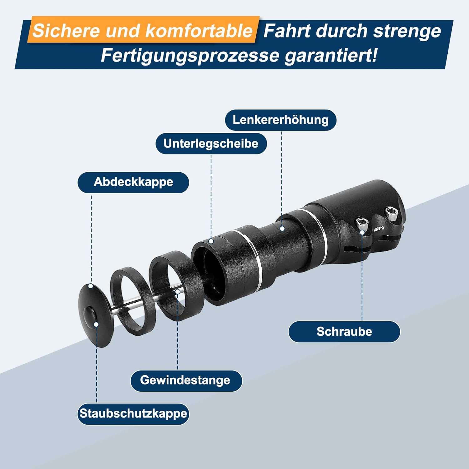 Thumbnail 1 de toptrek Lenkererhöhung Fahrrad (Vorbau 28,6 mm) für MTB, Rennrad & City – Höhenverstellung mit Spacern, 150 mm