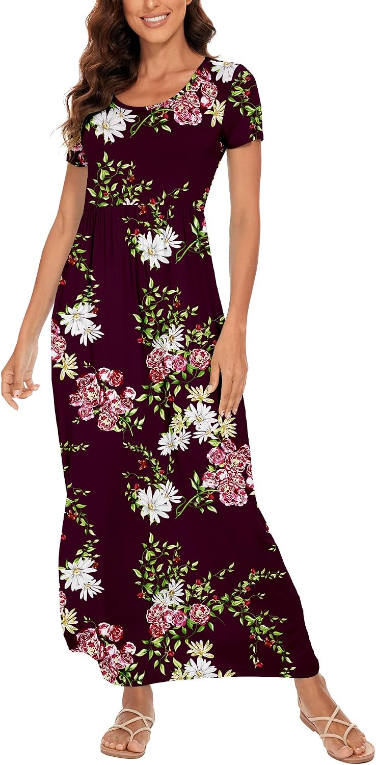 Detalle de DEARCASE Damen Maxi Kleid Floral mit Taschen