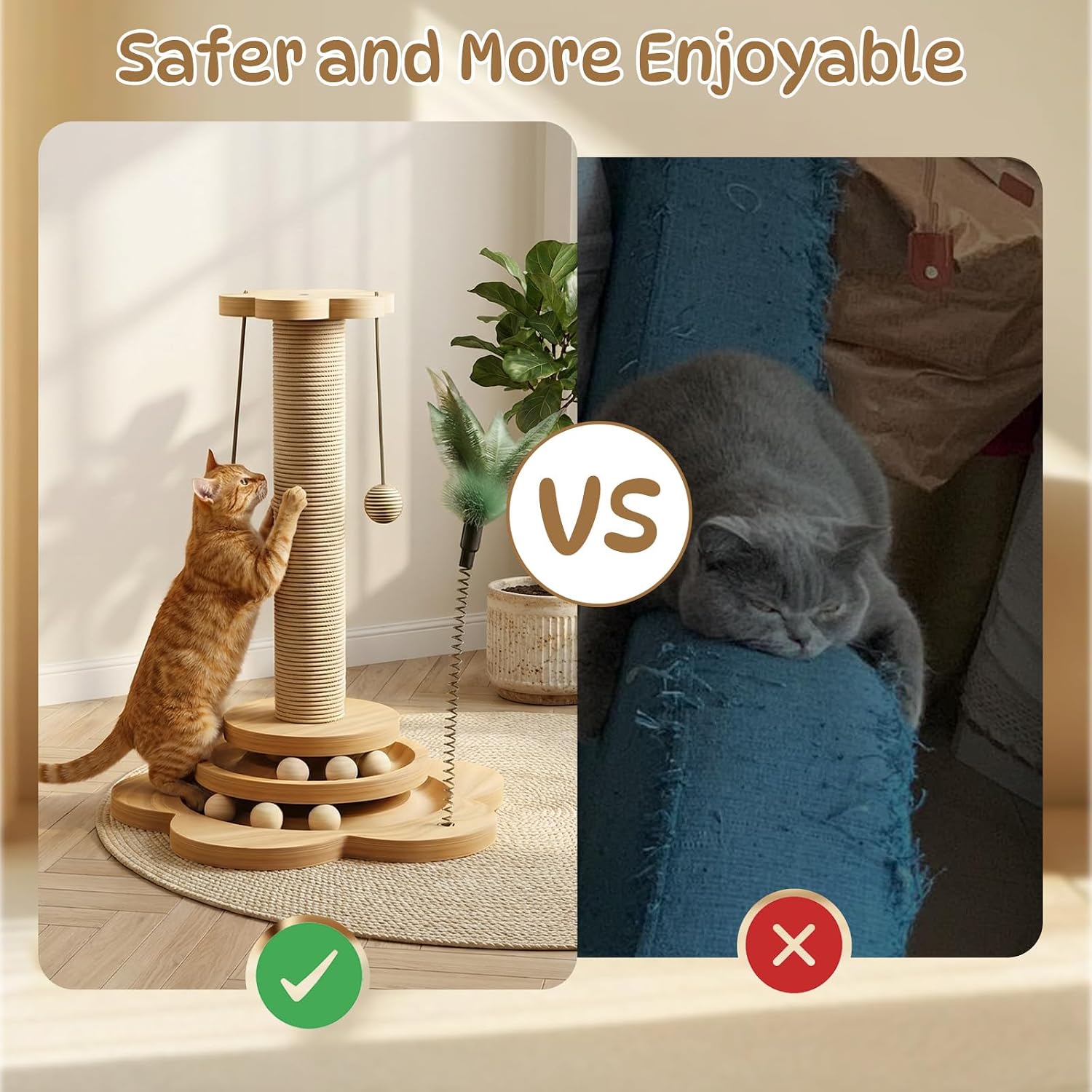 Detalle 2 de Cat Scratching Post 46cm with 6 Wood Balls