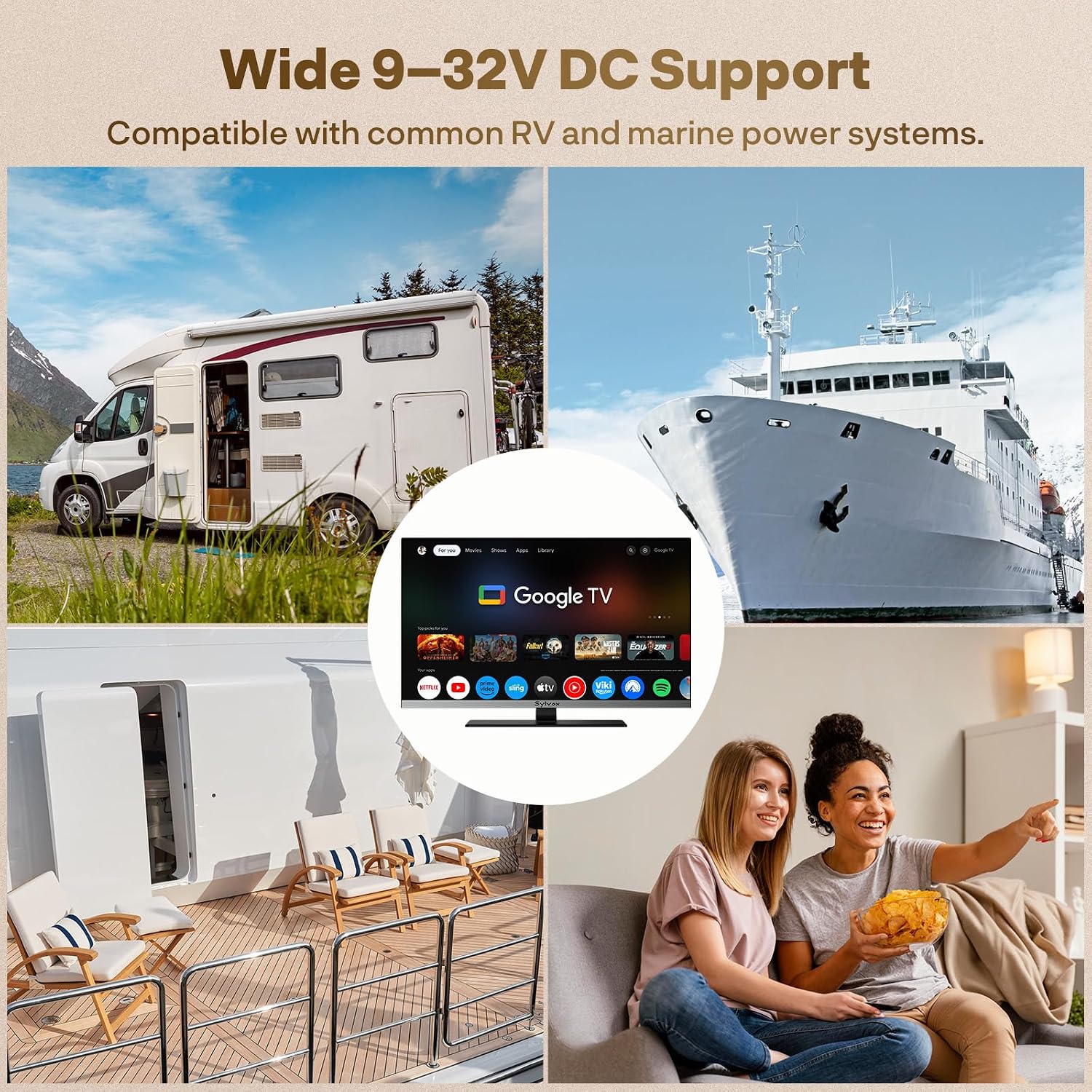 Detalle de SYLVOX 32-Inch 12V QLED RV TV with Built-in DVD Player