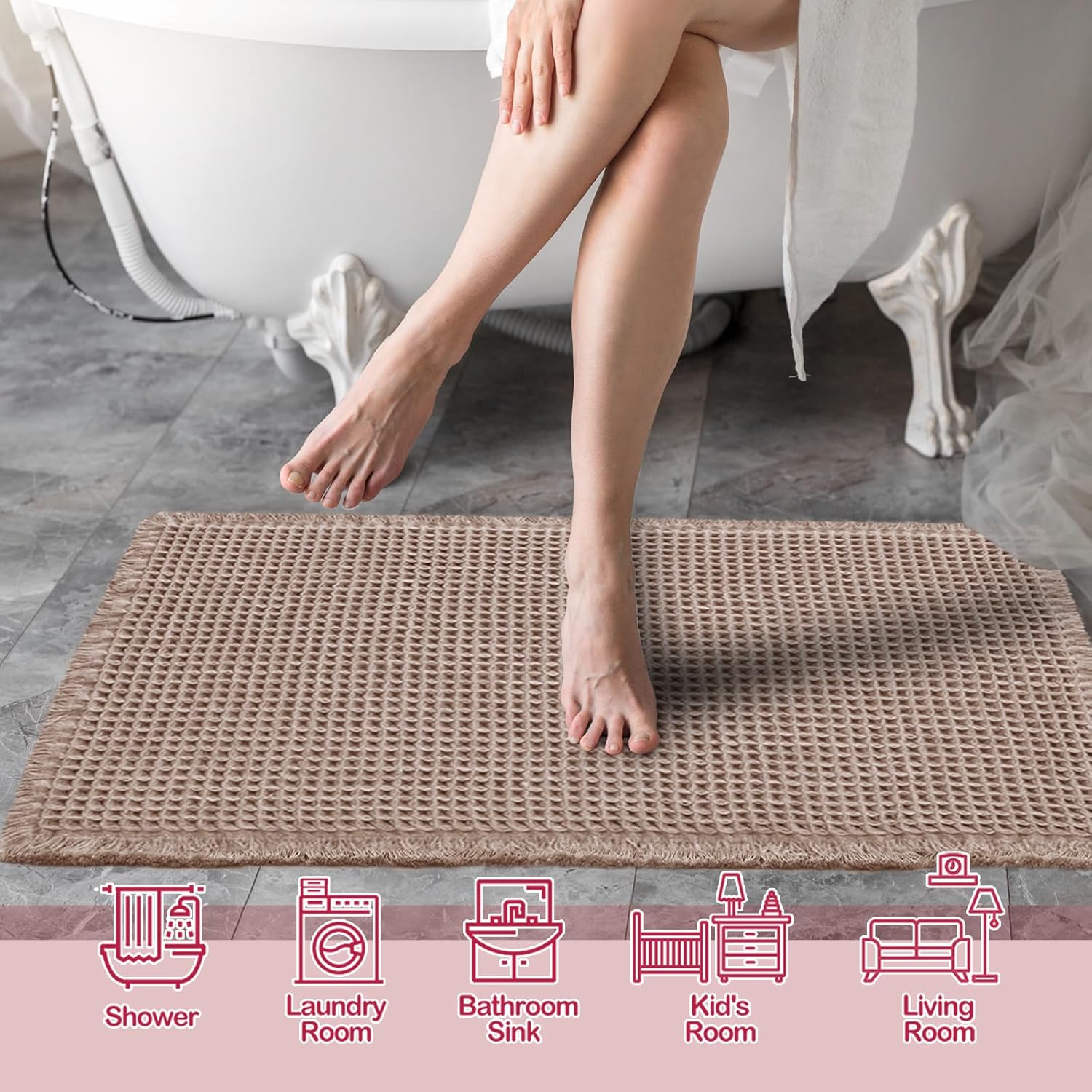 Thumbnail 1 de ZALL Tan Waffle Bath Mat — Super Absorbent, Non-Slip, 24x36 inches