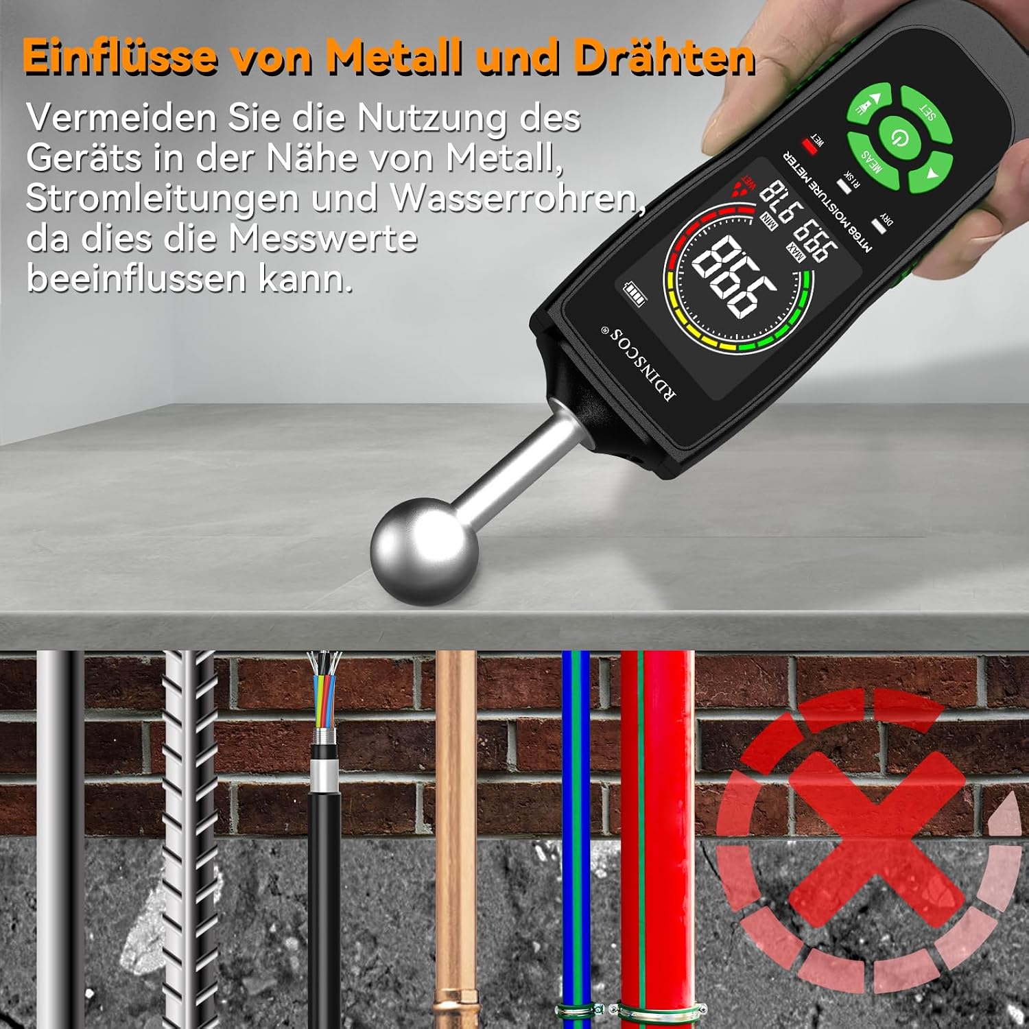 Thumbnail 5 de RDINSCOS Feuchtigkeitsmessgerät – Wand- und Holzfeuchtemesser, zerstörungsfrei bis 40 mm