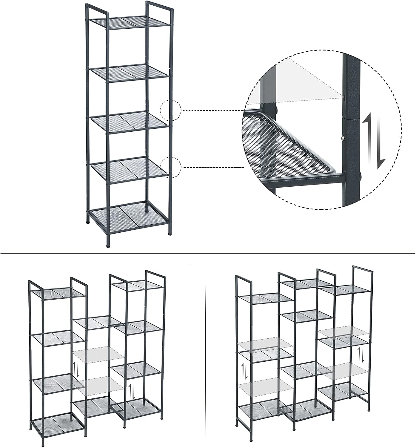 Detalle 1 de SONGMICS BSC35BK 5-Tier Metal Shelving Unit, Adjustable, 38 x 30 x 128.5 cm