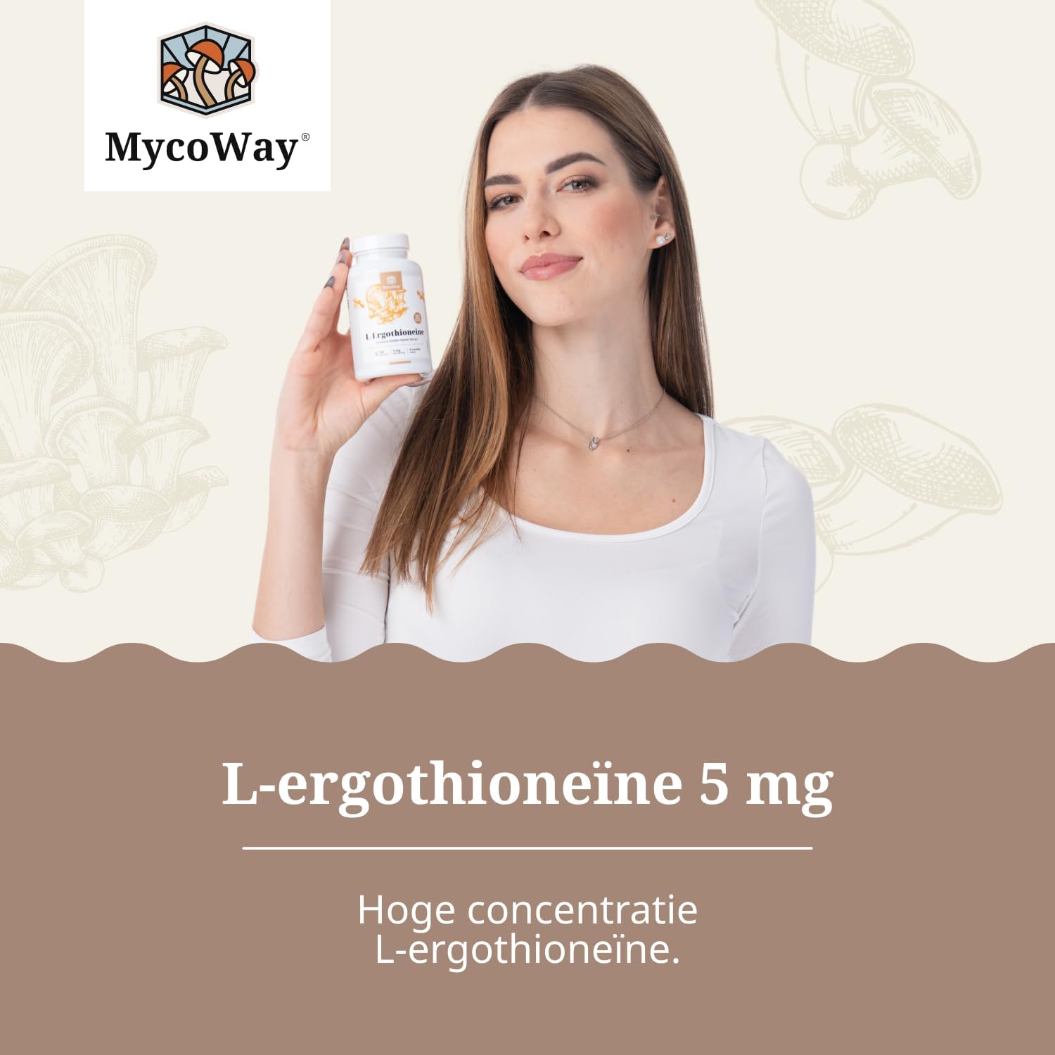 Detalle de MycoWay L-ergothioneïne 5 mg capsules met gele-oesterzwamextract, 120 stuks