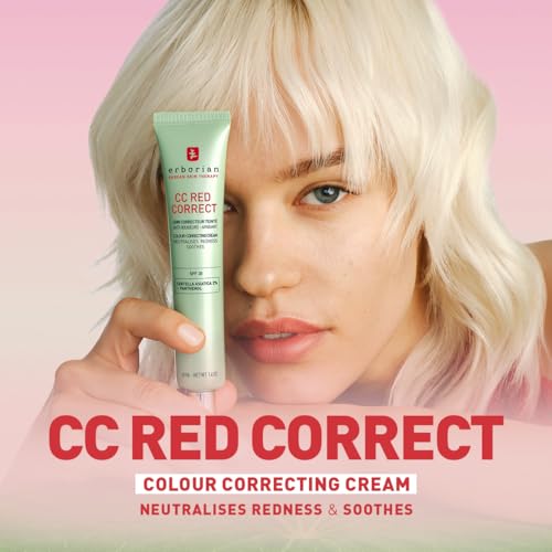 Detalle de Erborian CC Red Correct Anti-Redness Tinted Cream with Centella Asiatica, Panthenol and Bisabolol — Light Green Shade, SPF 30 (40ml)