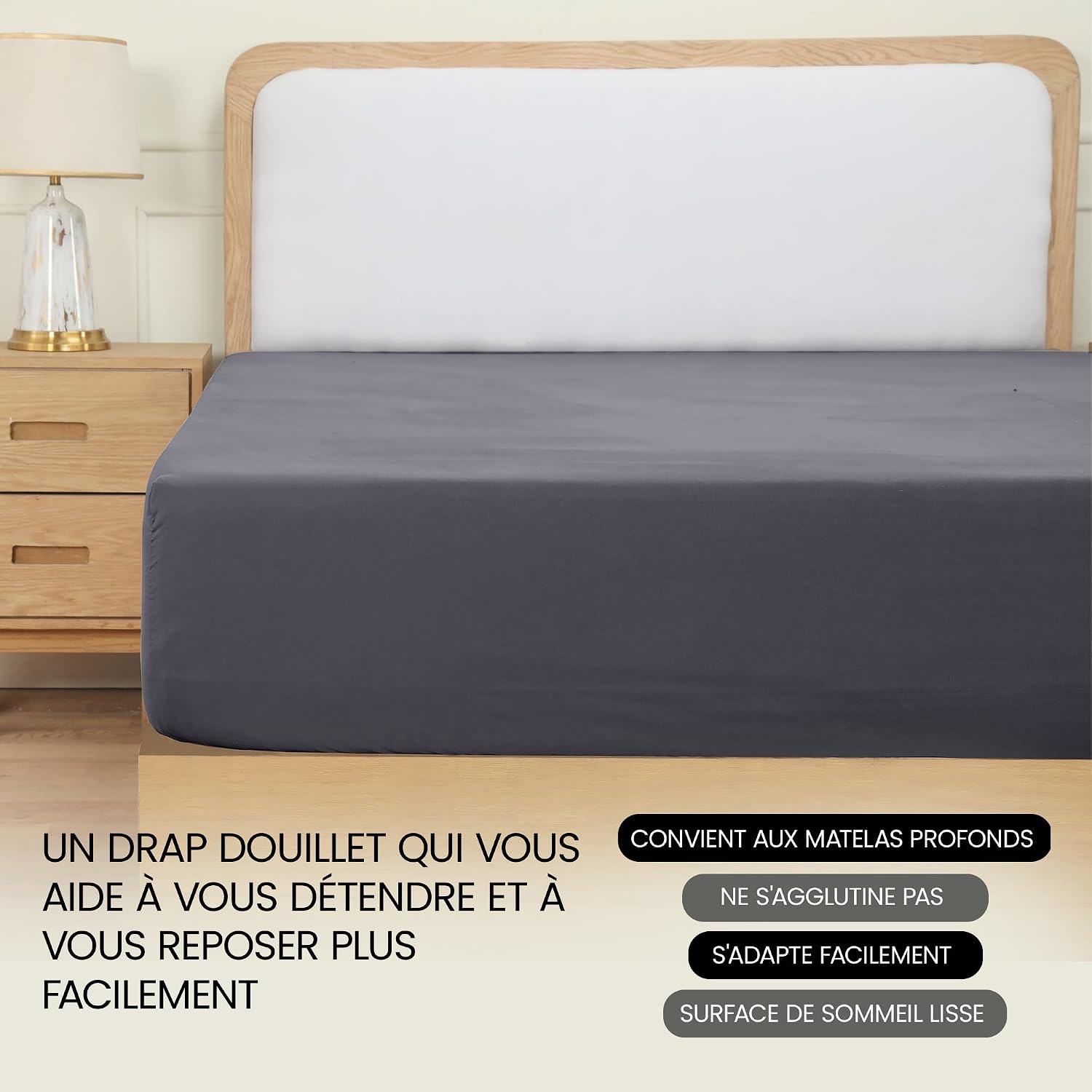 Thumbnail 5 de Utopia Bedding Drap-housse gris 180 x 200 cm – Oeko-Tex, bonnets 35 cm, microfibre brossée