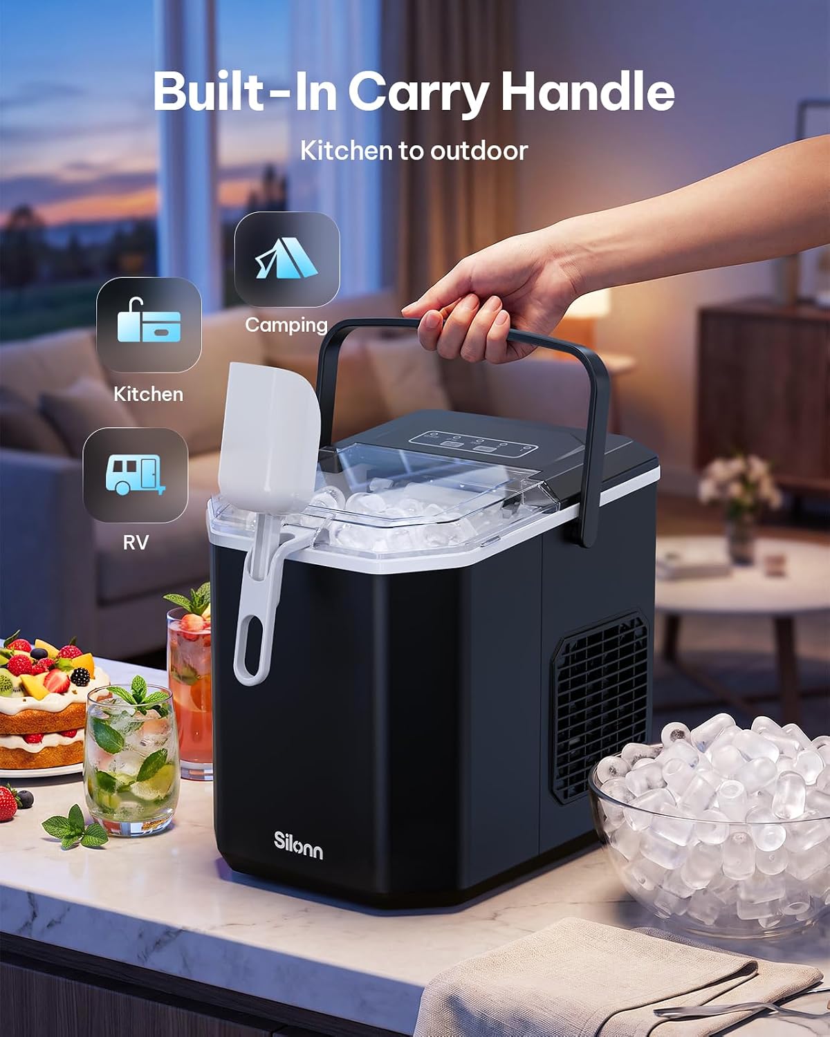 Detalle 2 de Silonn SLICM81B-US-14 Countertop Ice Maker with Expandable Basket