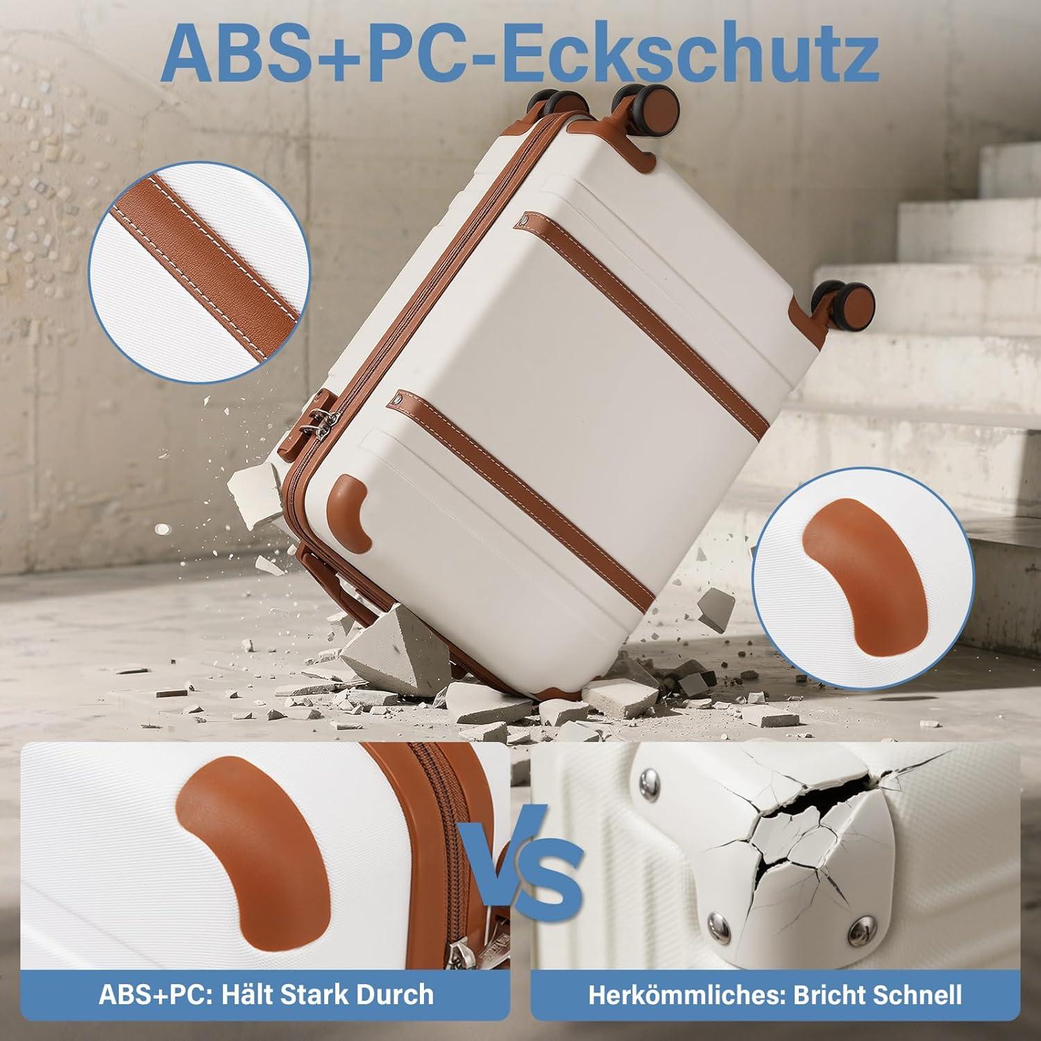 Detalle de COOLIFE Handgepäck Koffer 55x35x20 cm + Kabinenrucksack 40x25x20 cm – TSA-Schloss, 4 Rollen, ABS