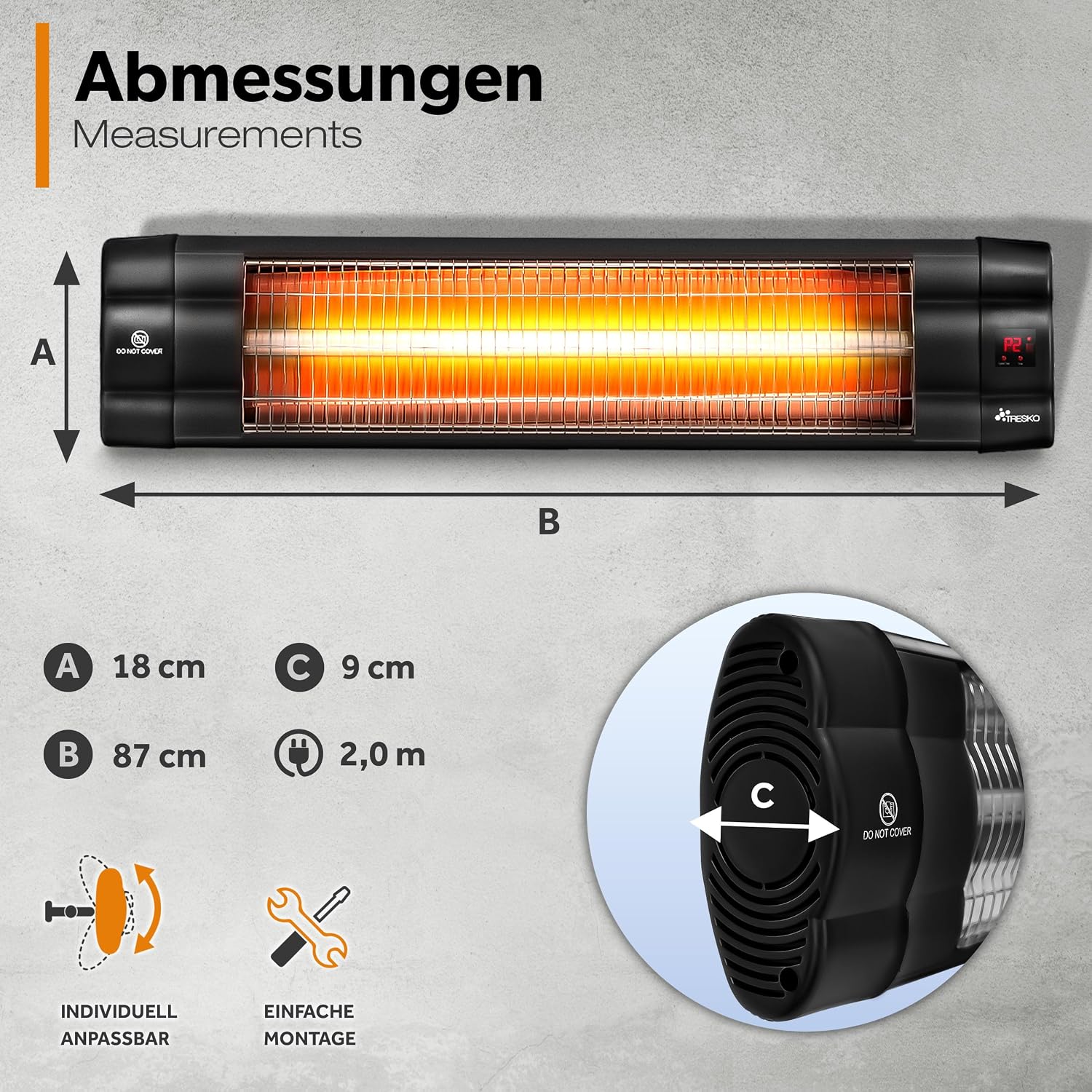 Thumbnail 4 de TRESKO Infrarot Heizstrahler 2500W für Terrasse
