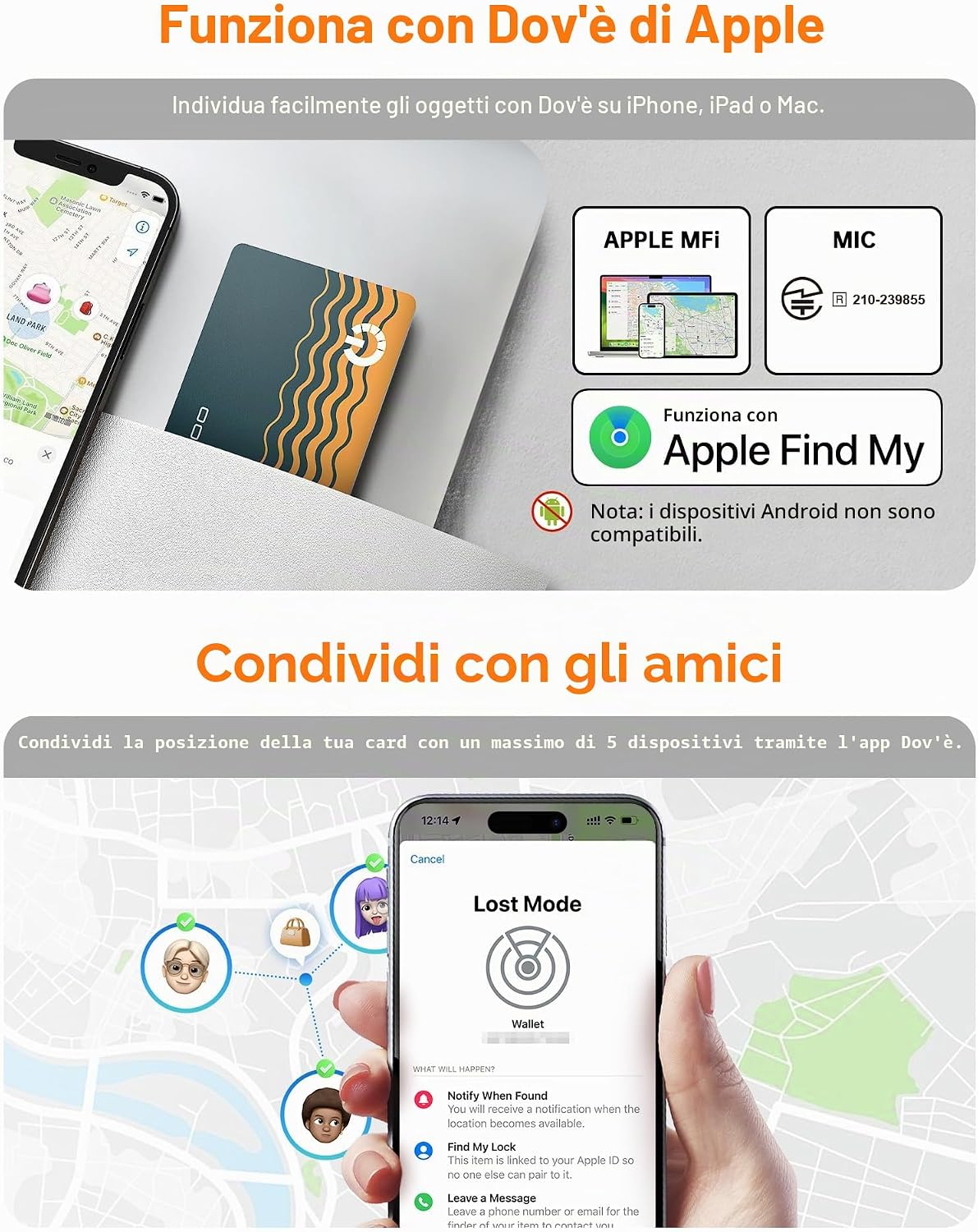 Detalle de NOVOO Air Tag Card Wallet Tracker: localizzatore ultrafino da 1,6 mm per portafoglio e oggetti Apple Find My