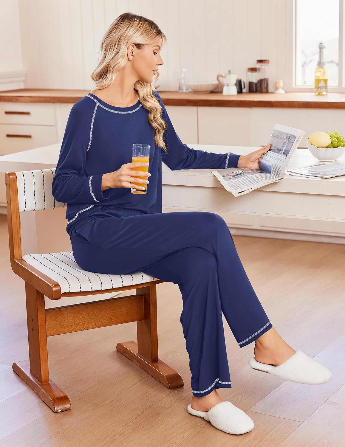 Detalle de Ekouaer Women's Pajama Set, Long Sleeve