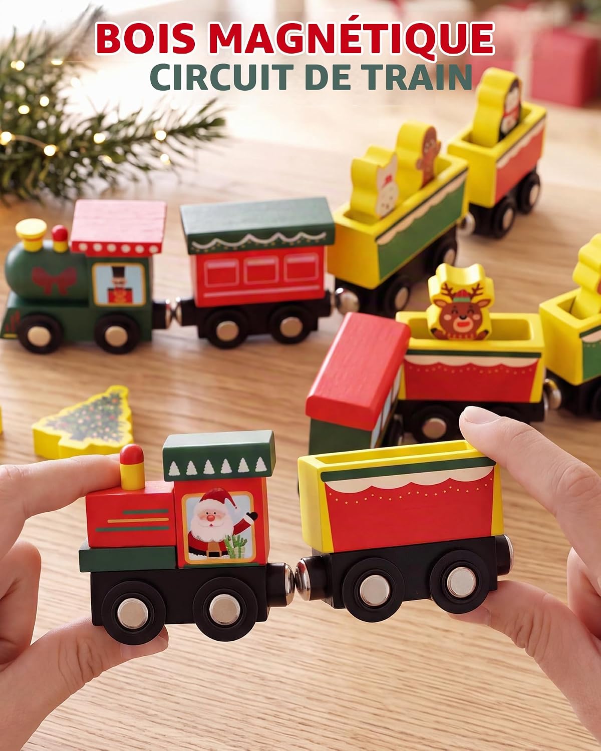 Detalle 2 de Doviden MZ21 houten trein-adventskalender 2026 met magnetische wagons