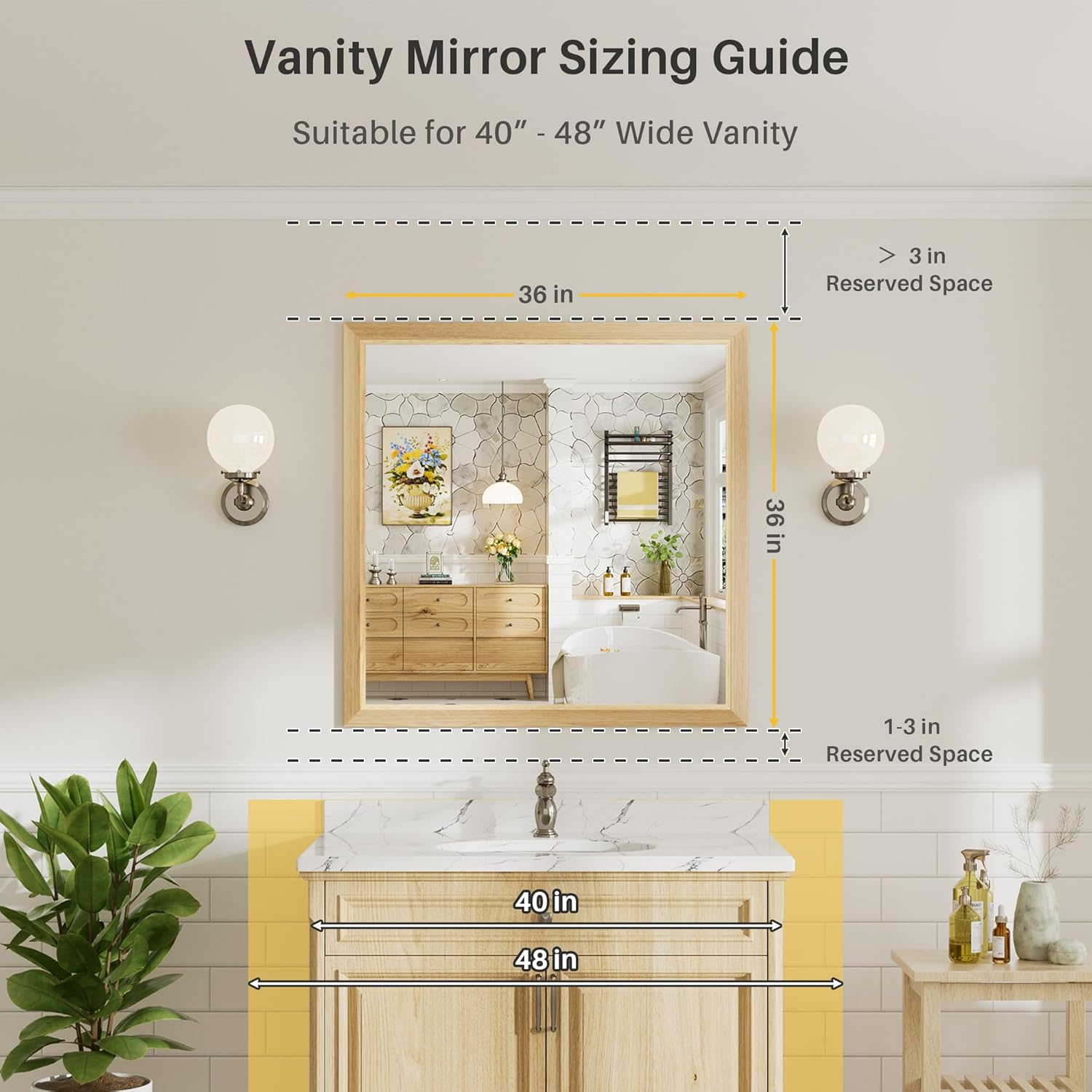 Thumbnail 1 de 36x36 Bathroom Mirror, anti-rust metal frame