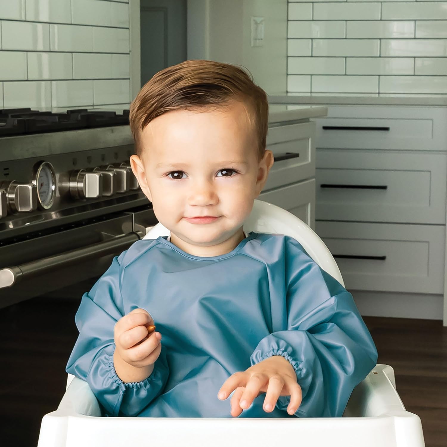 Detalle de Tiny Twinkle Long Sleeve Bib, 2-Pack Waterproof Smock, Slate Olive, 6–24M