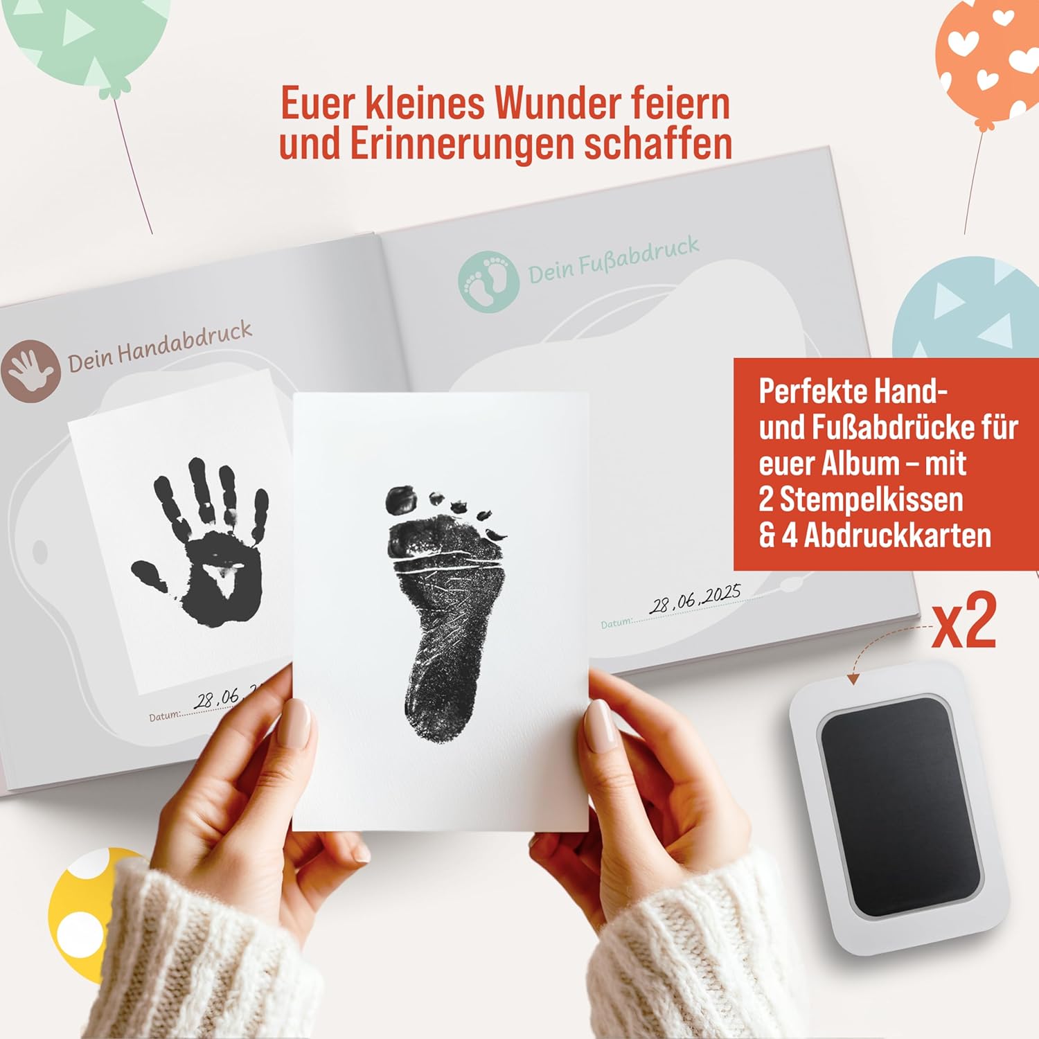 Thumbnail 5 de colortouch Babyalbum „Dein erstes Lebensjahr“ mit Abdruckset & Aufklebern – Babytagebuch zum Selbstgestalten