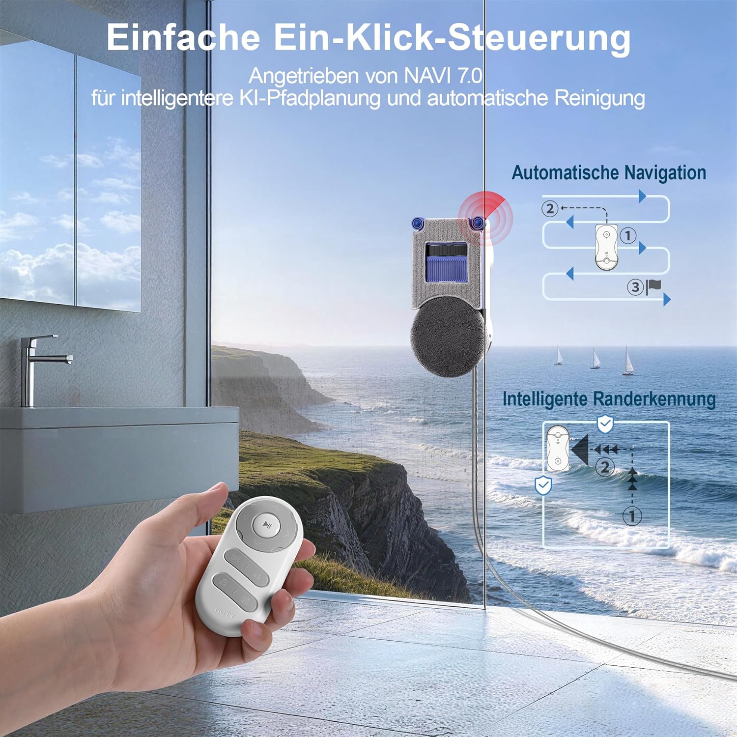 Detalle de Hutt R10 Fensterputzroboter – Hybrid Nass-Trocken Reinigung mit Dual-Drive