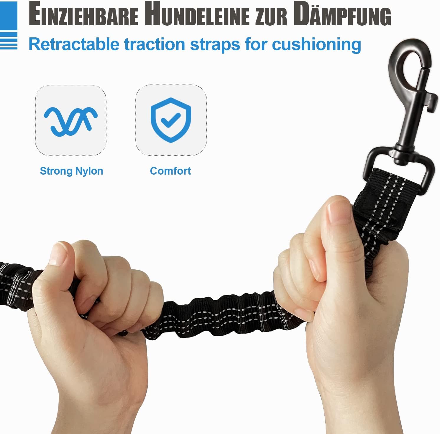 Detalle de Snocyo Jogging-Hundeleine – elastische 2-in-1 Leine mit Gürtel & Doppelgriff (bis 50 kg)