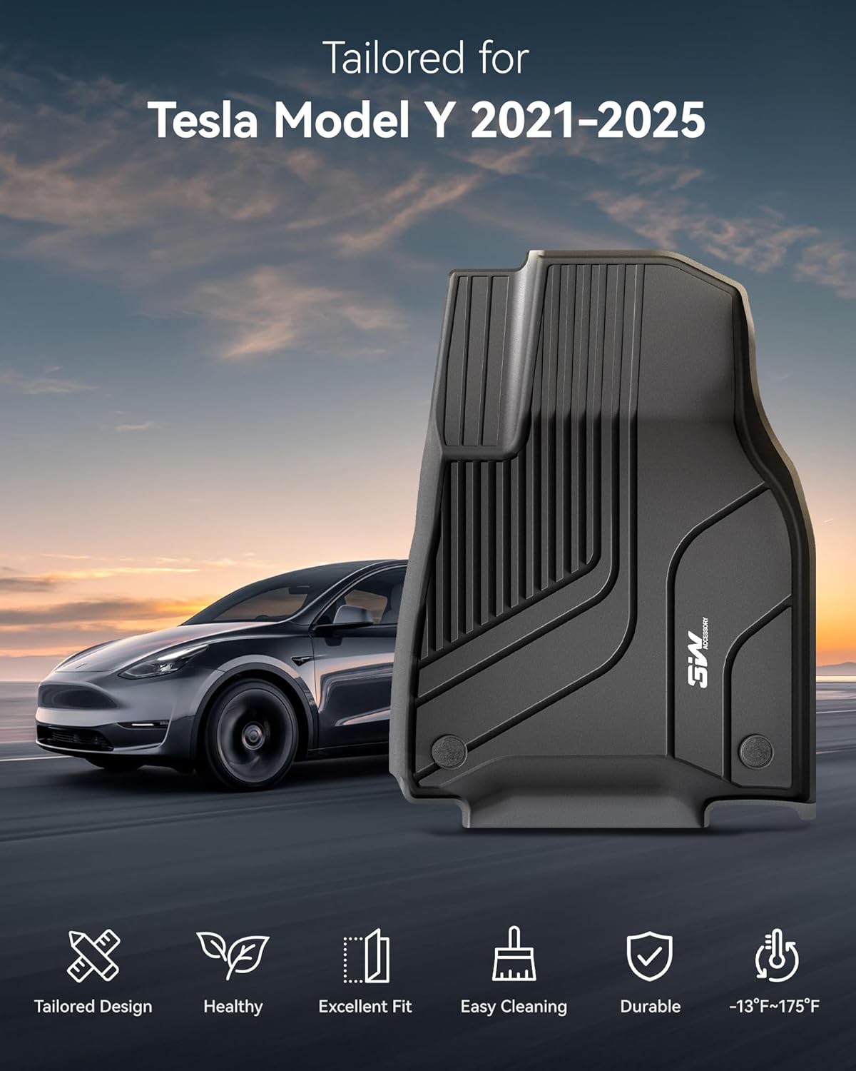 Detalle 2 de 3W Floor Mats & Boot Liner for Tesla Model Y (2021–2024) by Thorex — All Weather, Pet-Friendly, Easy-Clean