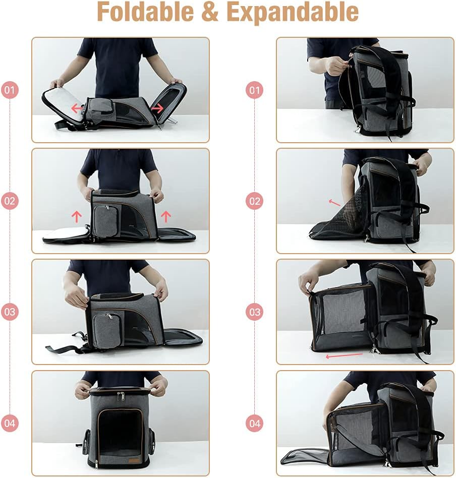 Detalle 2 de Lekesky Katzenrucksack M Grau 32×25×38 cm