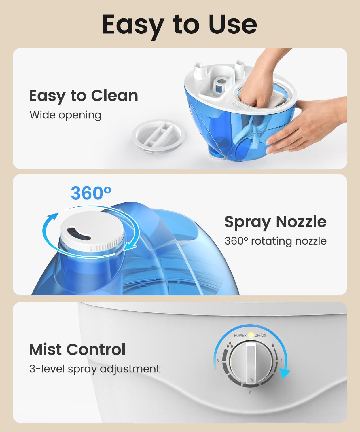Detalle de Pharata 10020A Cool Mist Humidifier, 2.2 L, 360° Nozzle