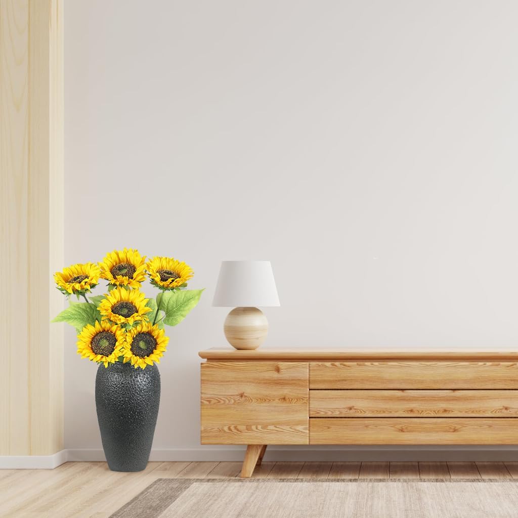 Thumbnail 6 de Olrla touffe de tournesols artificiels à tige longue (6 pièces) — fleurs jaunes réalistes pour centre de table