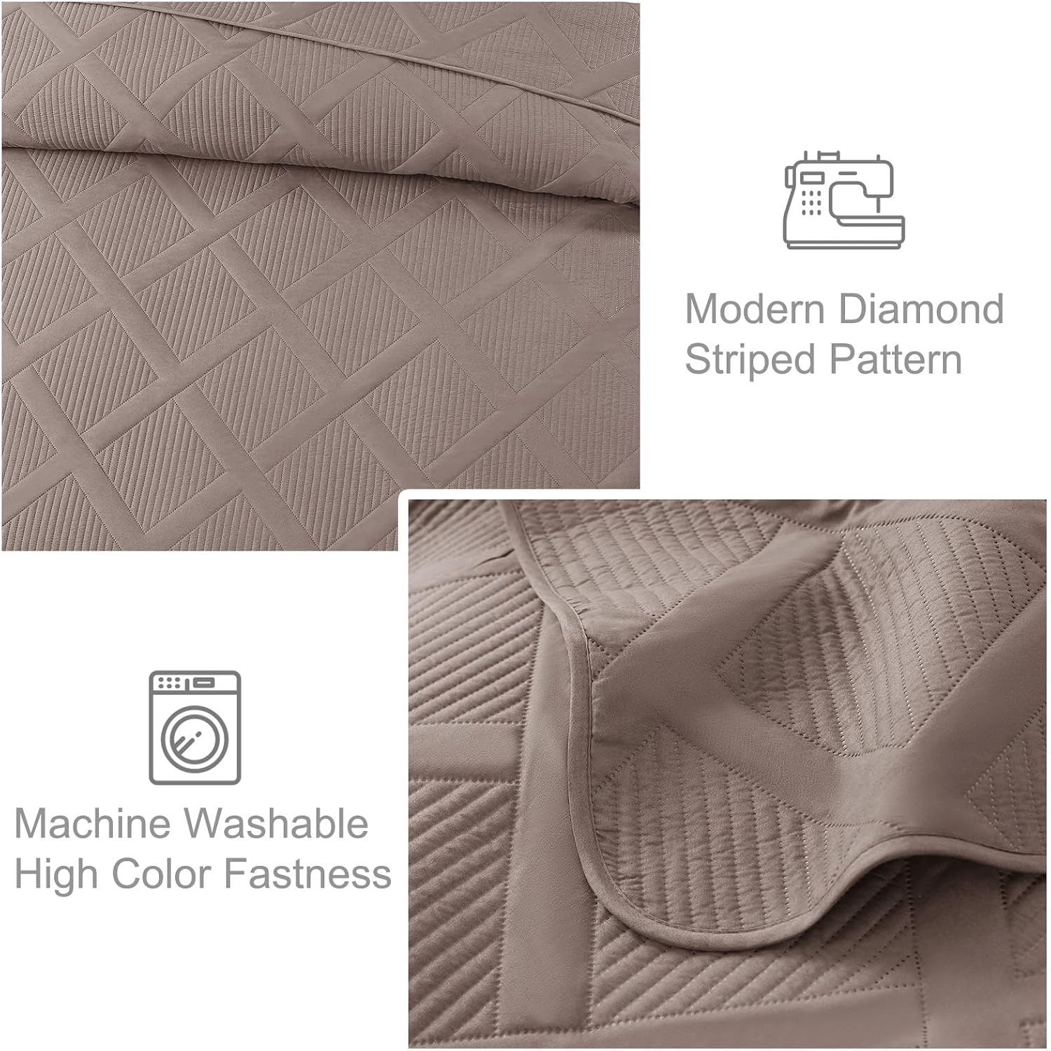 Detalle 1 de Exclusivo Mezcla QS-12-QTP 3-Piece Quilt Set, Taupe Microfiber, Geometric Pattern