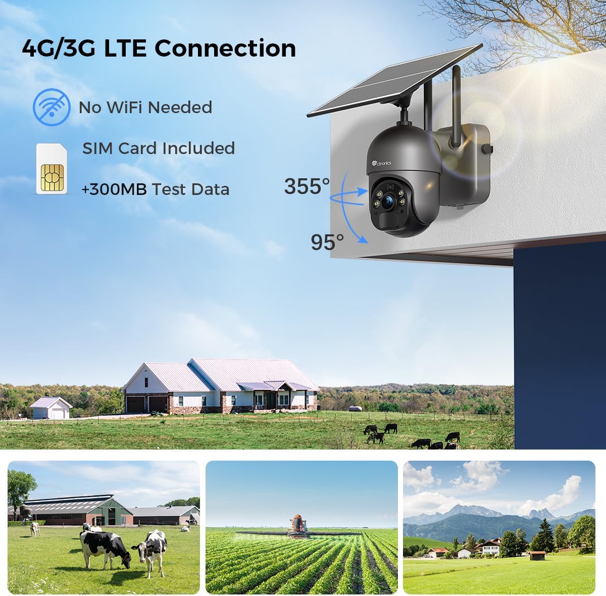 Detalle de Ctronics Telecamera esterna solare 4G LTE con batteria 10400 mAh e pannello 6W – visione notturna a colori