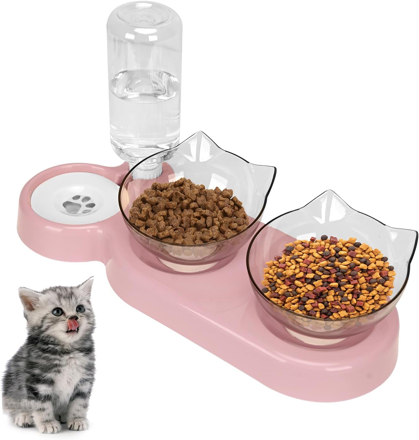Detalle de Tilted 15° Cat Bowl with Stand and Gravity Water Feeder (Pink)