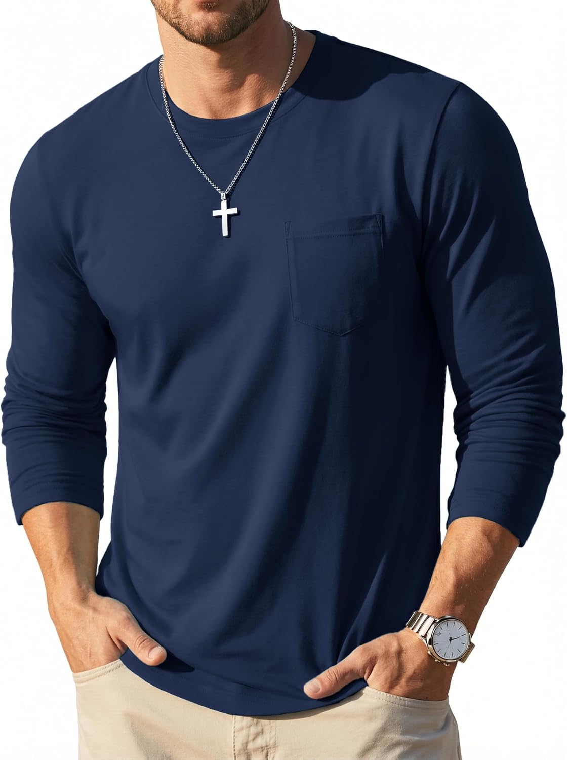 Thumbnail 6 de MAGCOMSEN men’s long sleeve T-shirts with pocket, crew neck cotton casual tees