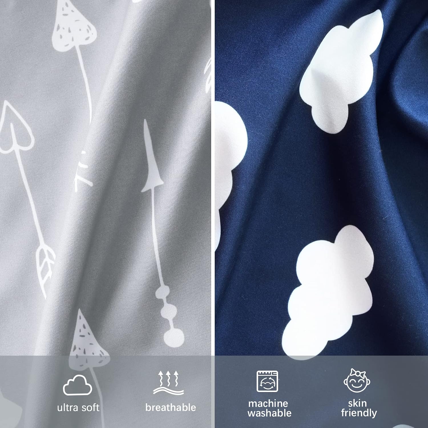 Detalle 1 de Biloban 4-Pack Fitted Mini Crib Sheets, Soft Microfiber in Gray, Navy & White