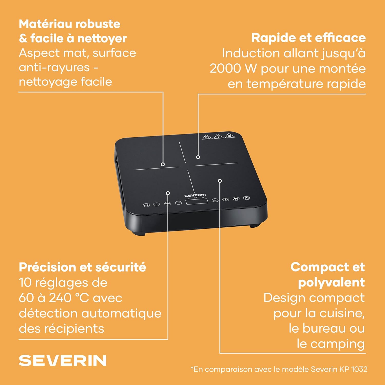 Thumbnail 2 de Severin KP 1026 : plaque de cuisson à induction 2 000 W vitrocéramique, thermostat jusqu’à 240°C