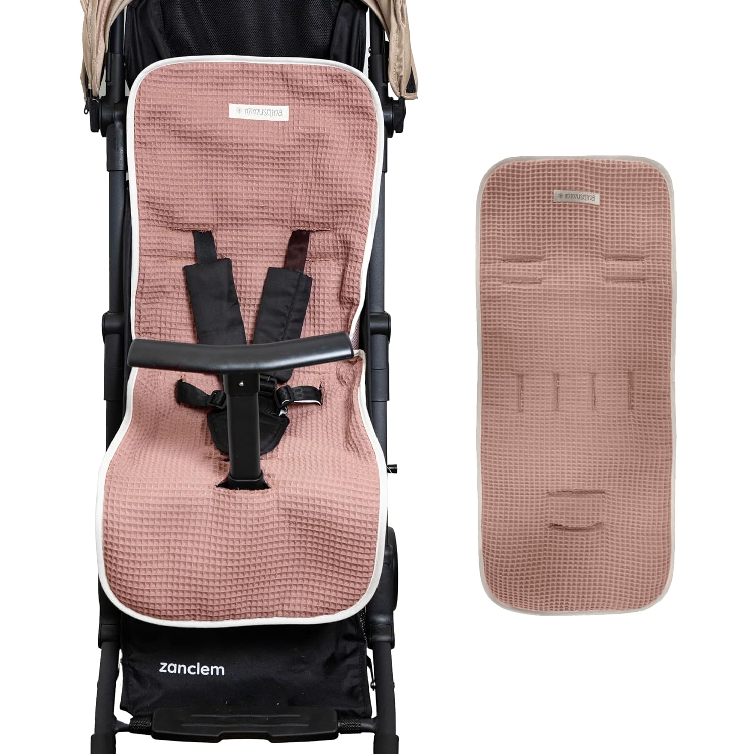 Detalle de MIMUSELINA Universal Kinderwagen Sitzauflage aus 100% Baumwolle OEKO-TEX – atmungsaktiv, waschbar und Made in Portugal