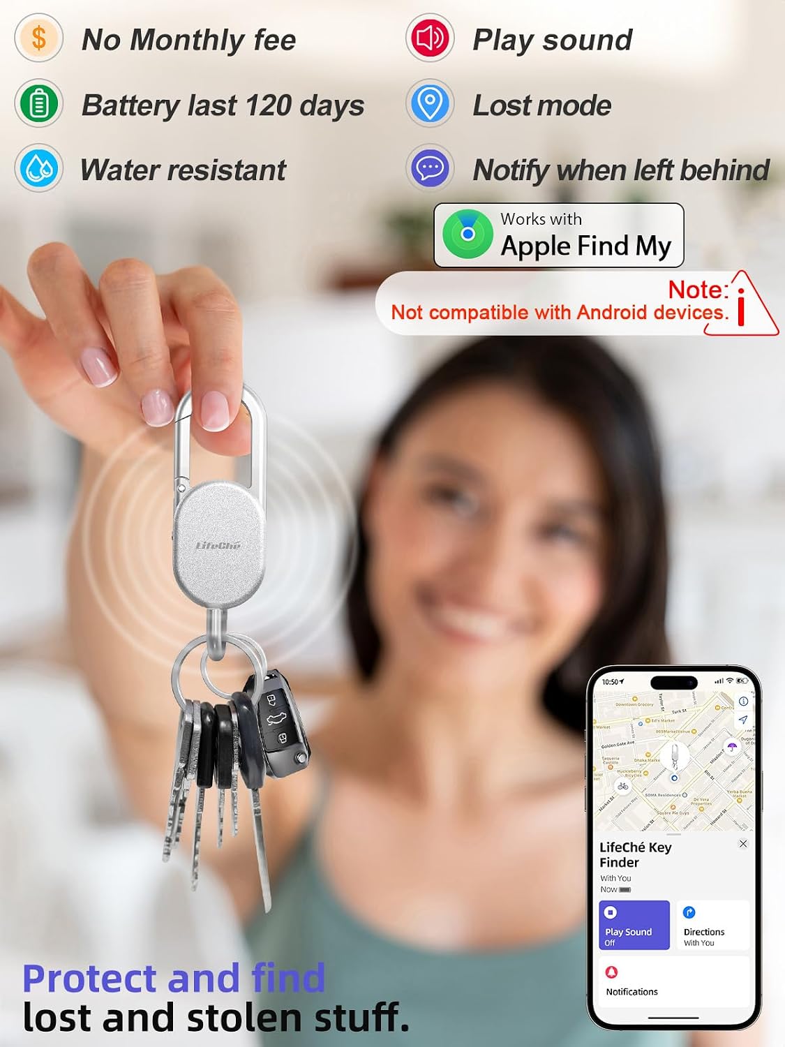 Thumbnail 1 de Keychain Key Finder 165ft Bluetooth Tracker