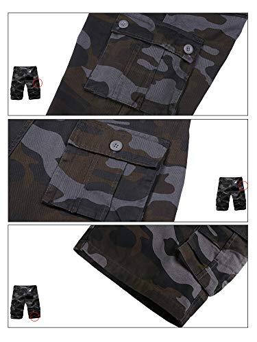 Detalle de iCKER Mens Multi-Pocket Cotton Shorts Cargo Shorts Loose Fit Camouflage