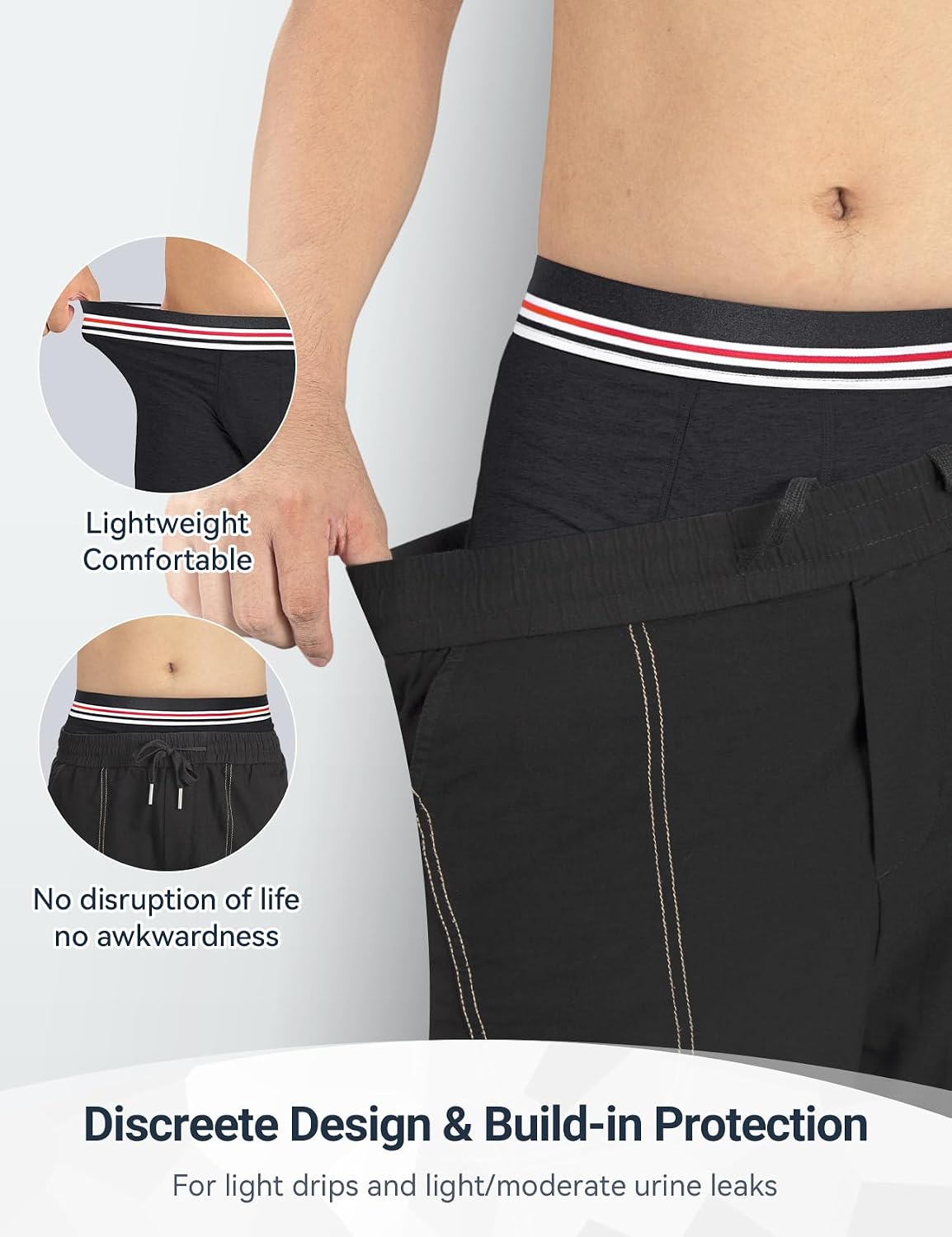 Detalle 2 de CARER Healthcare Incontinence Boxer Briefs 3 Pack for Men – Light, Washable 80 ml Absorbent Boxers