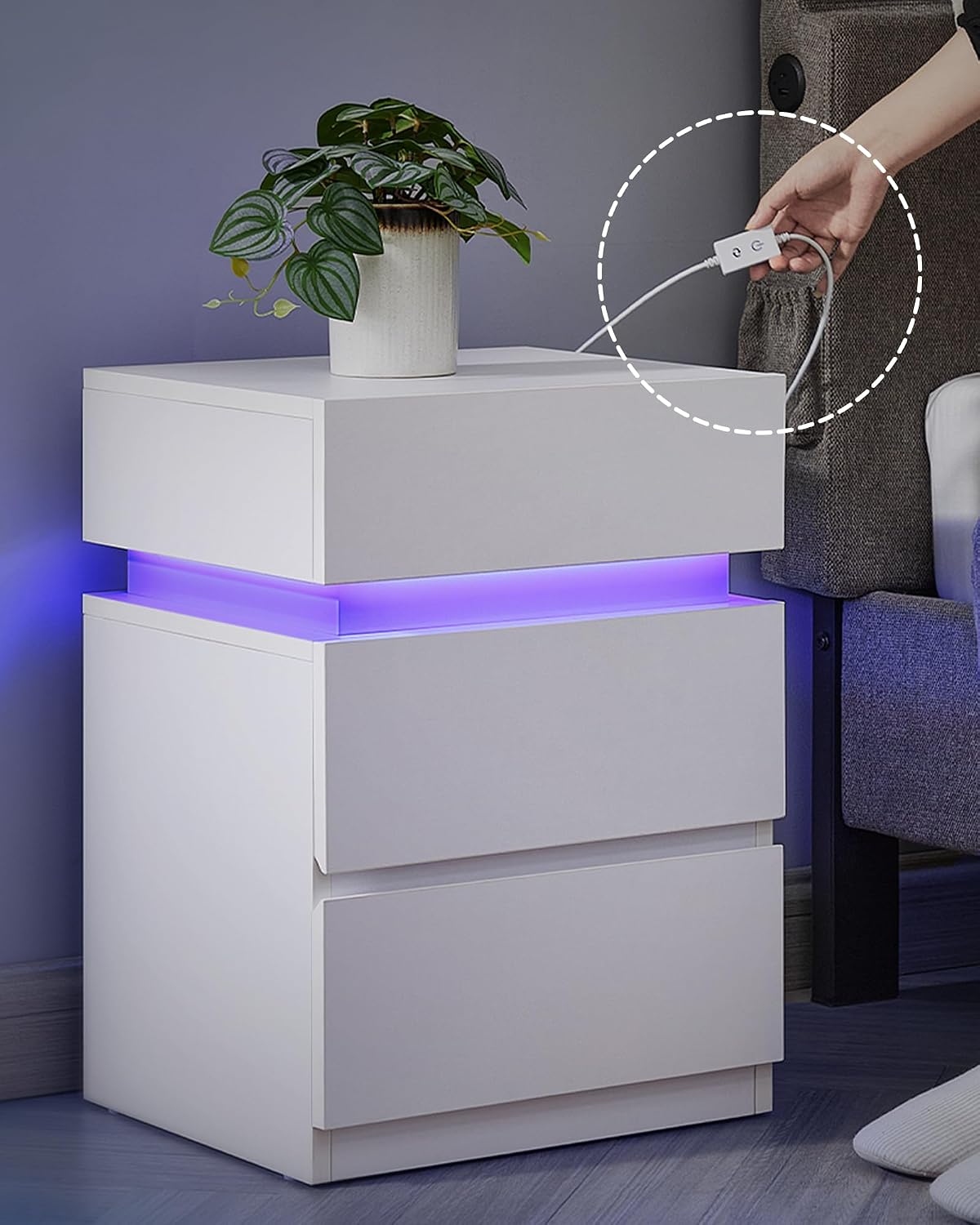 Thumbnail 6 de VASAGLE LET630T10V2 – stolik nocny LED z 3 szufladami, 35 × 40 × 55 cm